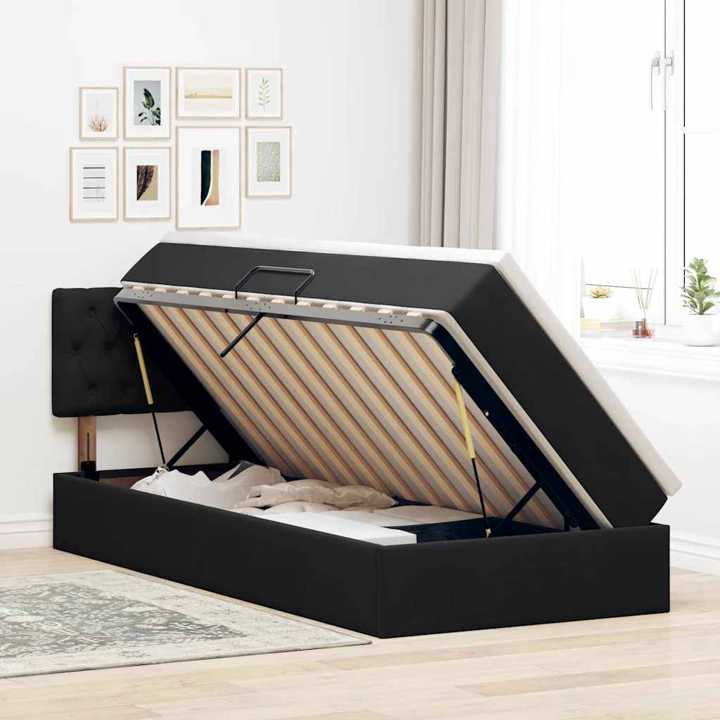 vidaXL LED-Speicherbett mit Matratze Schwarz 90 x 200 cm Samt