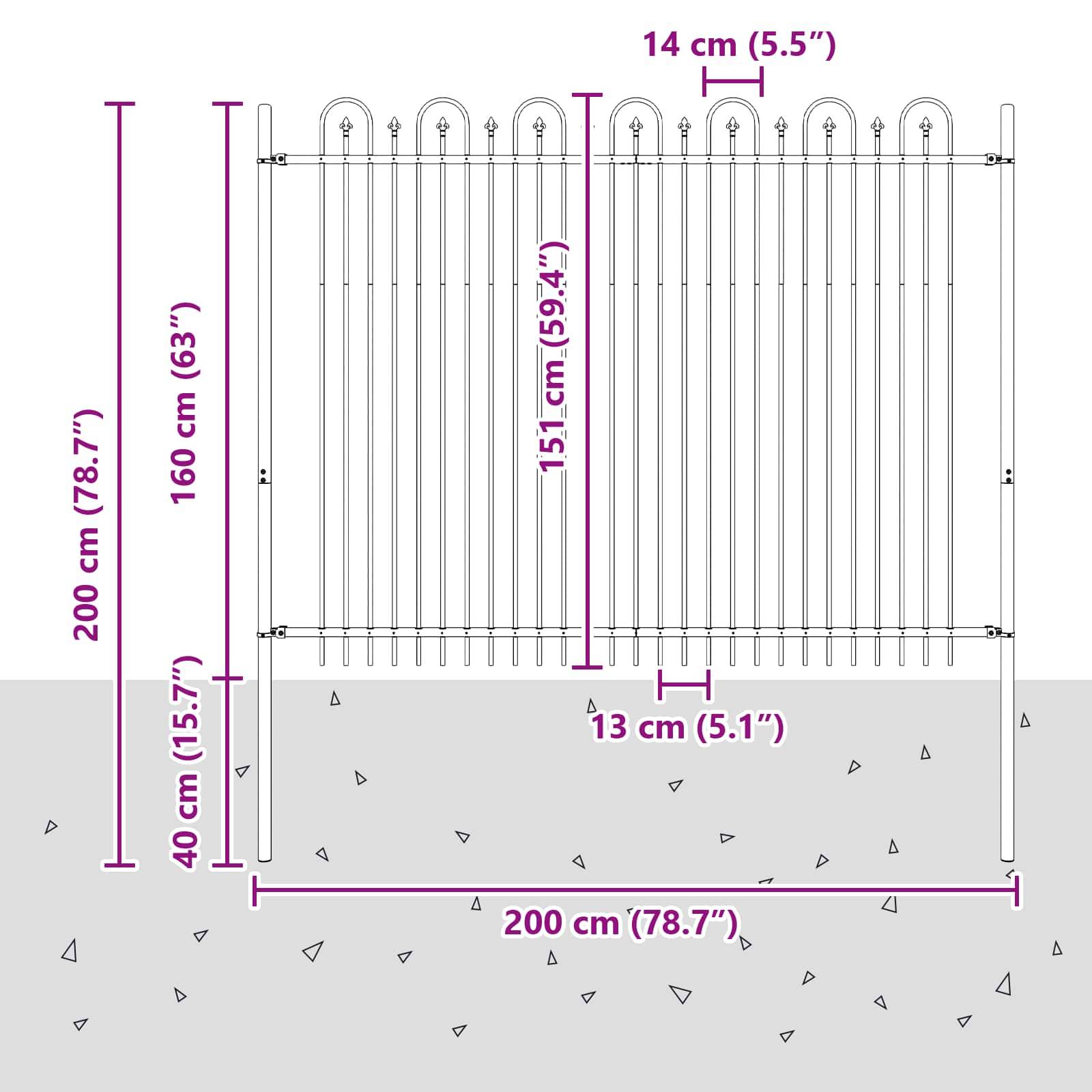 vidaXL Spitzenbogenzaun Dronten Schwarz 200 x 200 cm