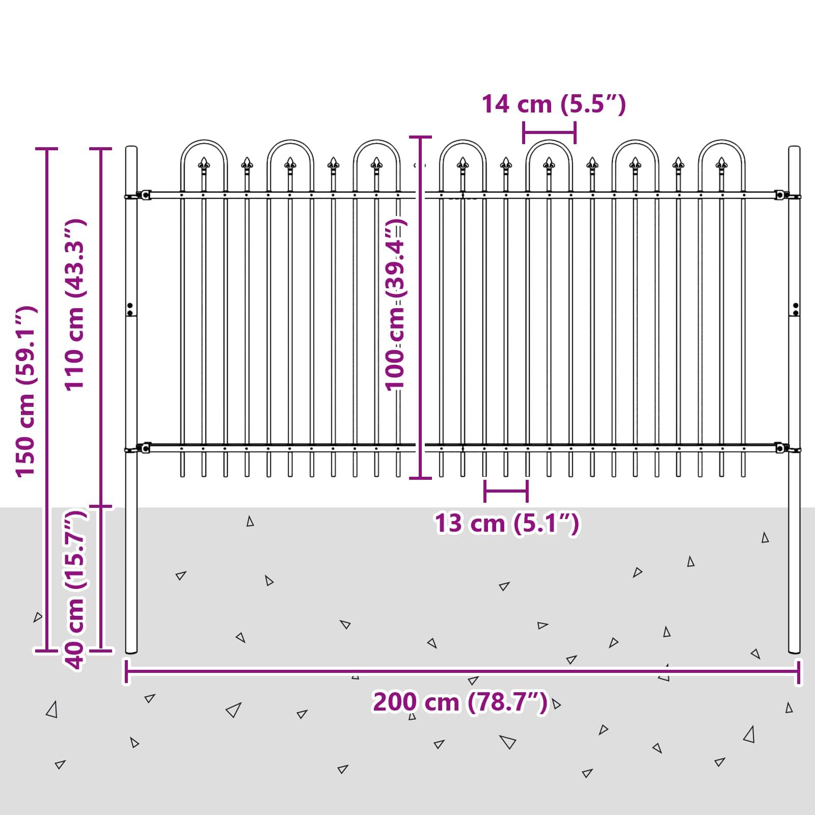vidaXL Spitzenbogenzaun Dronten Schwarz 200 x 150 cm