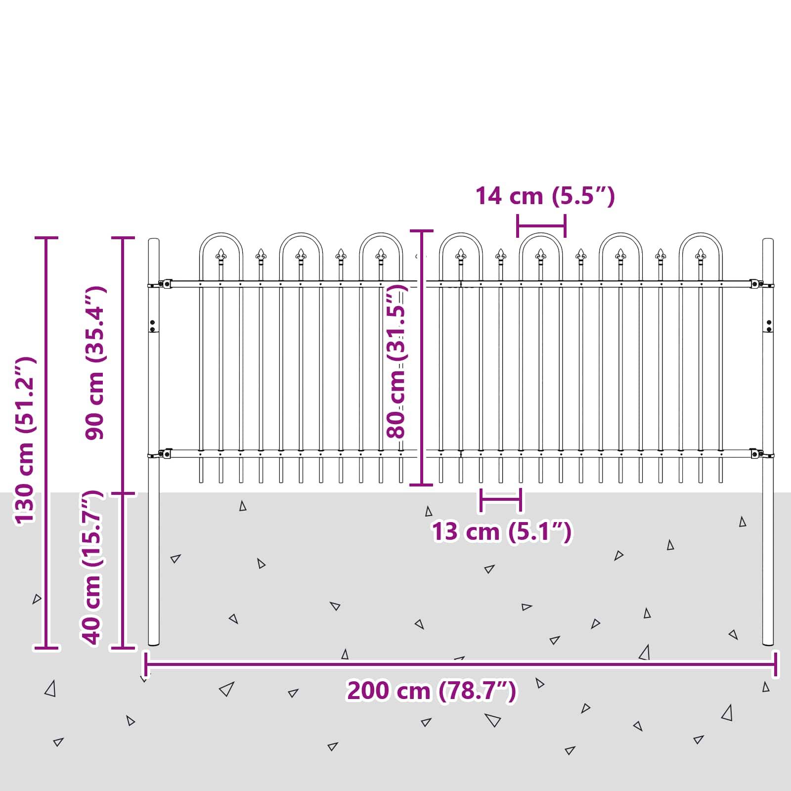 vidaXL Spitzenbogenzaun Dronten Schwarz 200 x 130 cm