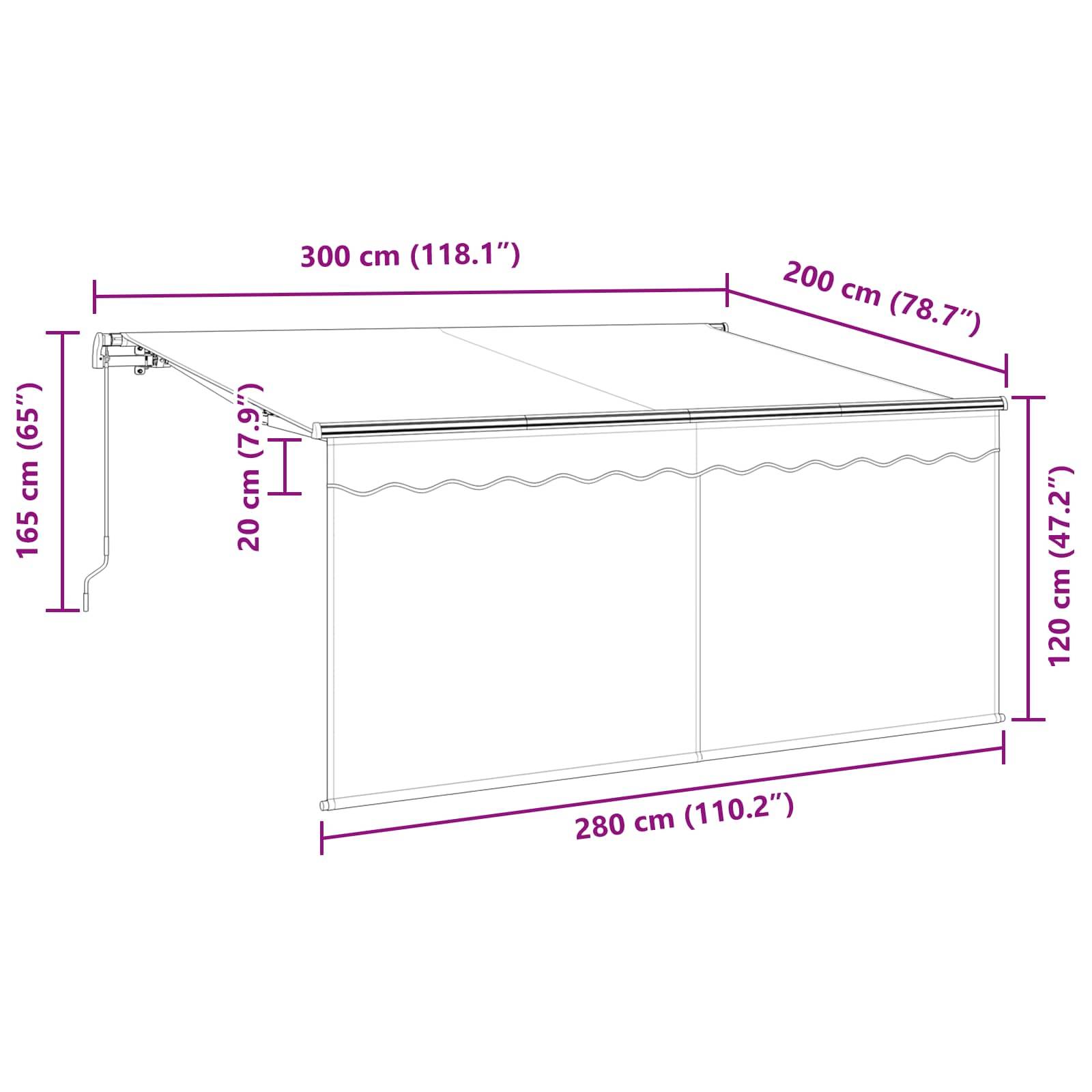 Abmessungen der Markise: 300 cm (118,1