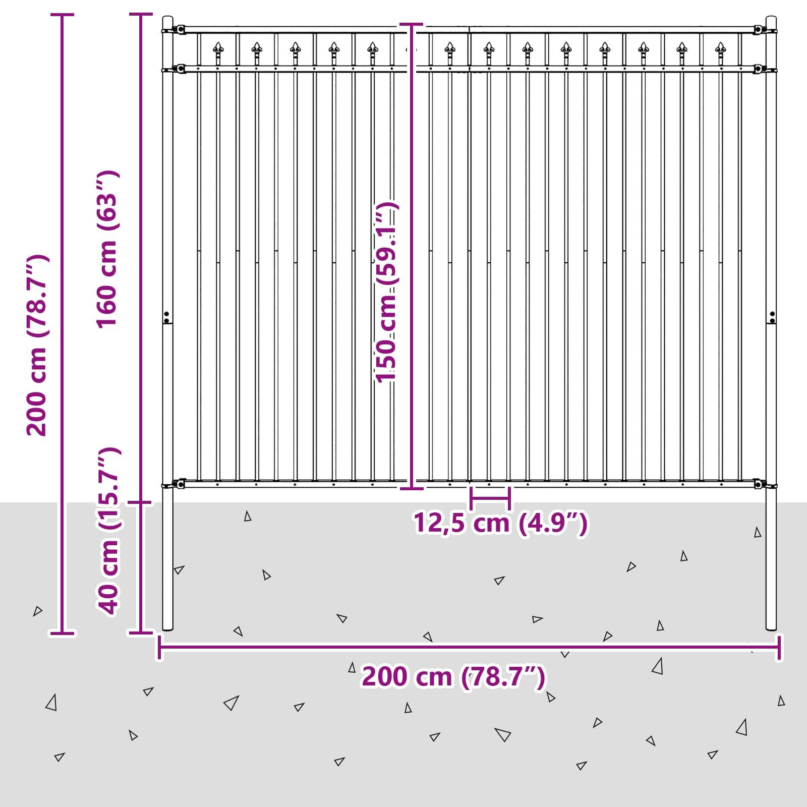 vidaXL Spitzenzaun Baarlo Schwarz 200 x 200 cm