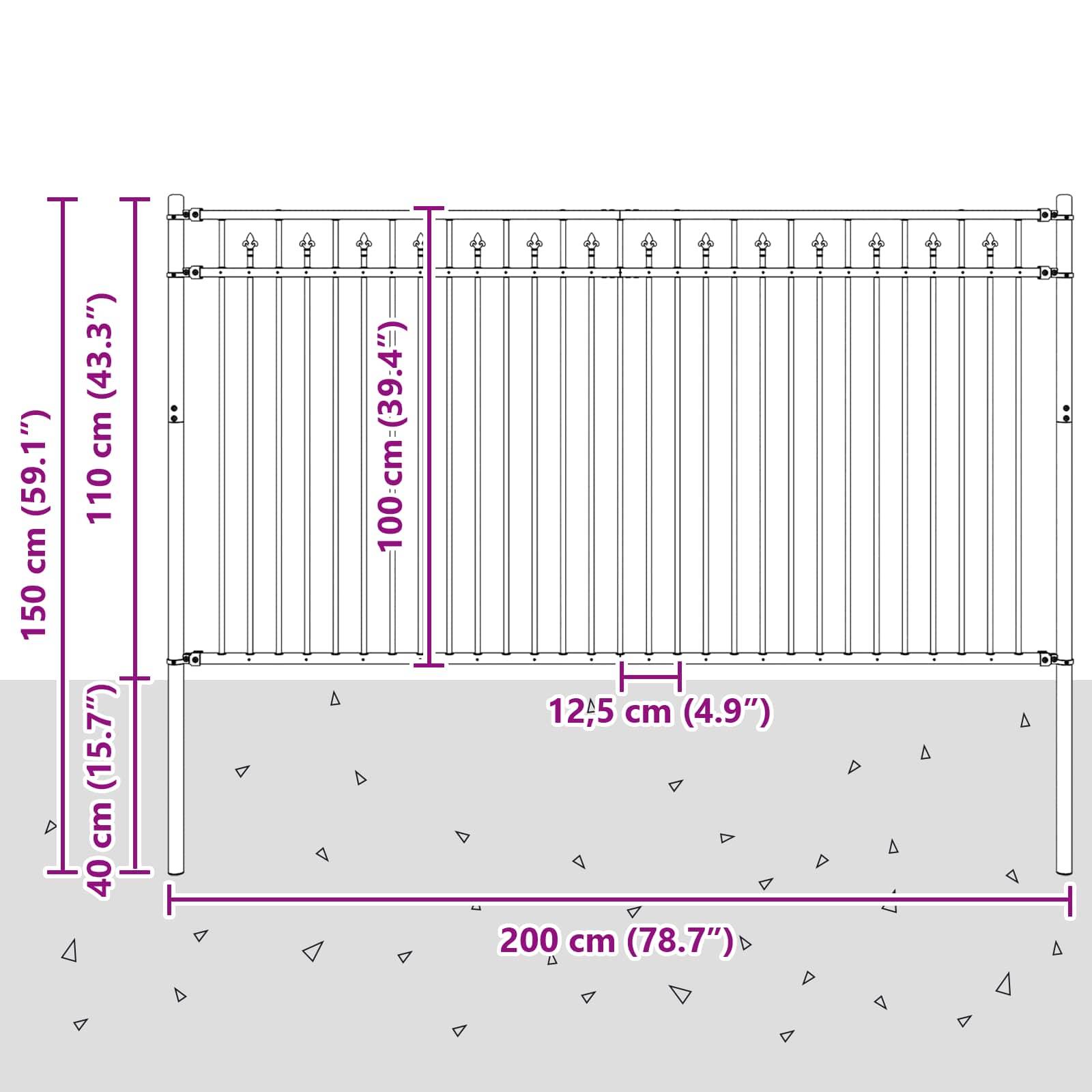 vidaXL Spitzenzaun Baarlo Schwarz 200 x 150 cm