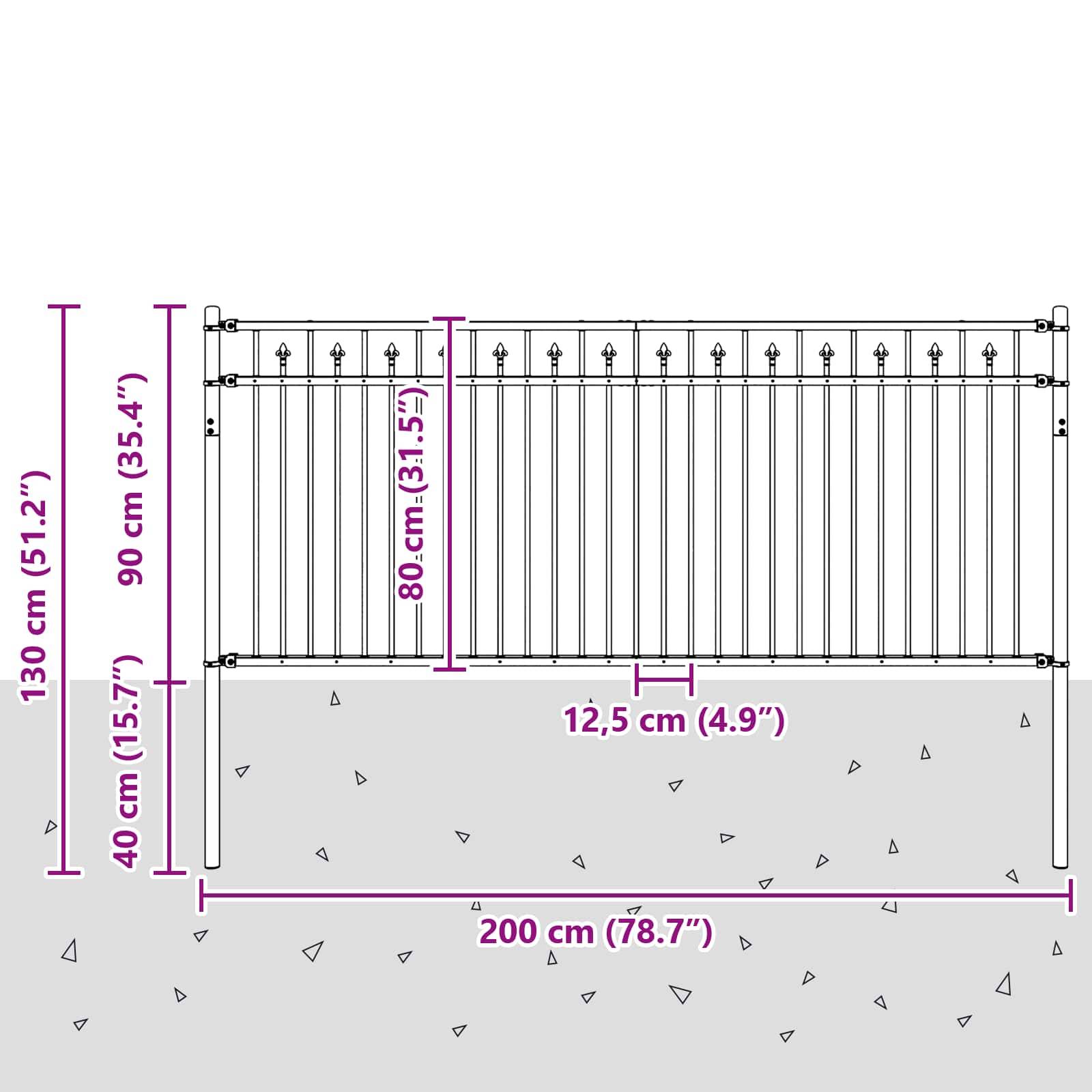 vidaXL Spitzenzaun Baarlo Schwarz 200 x 130 cm