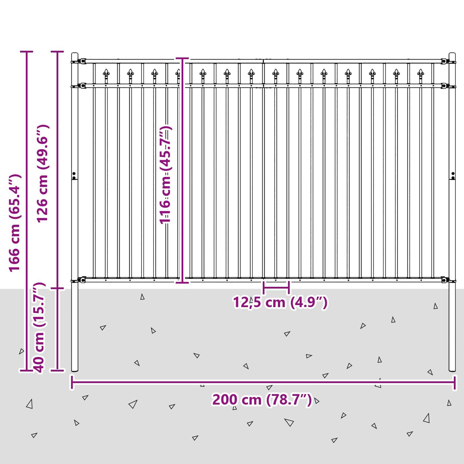 vidaXL Spitzenzaun Baarlo Schwarz 200 x 166 cm