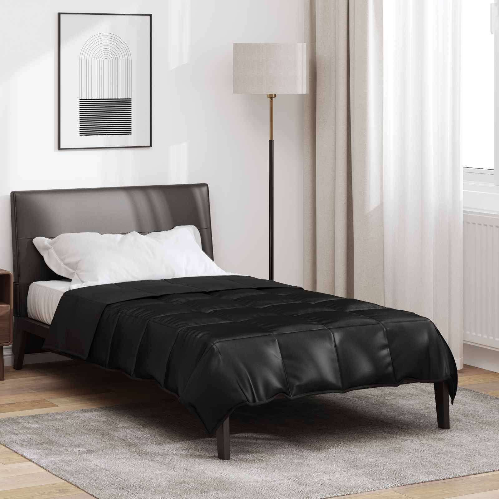 vidaXL Ganzjahresbettdecke Schwarz 140 x 200 cm Satin und Mikrofaser