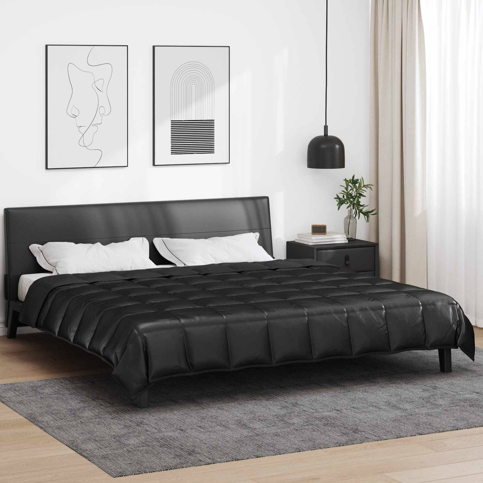 vidaXL Ganzjahresbettdecke Schwarz 240 x 260 cm Satin und Mikrofaser