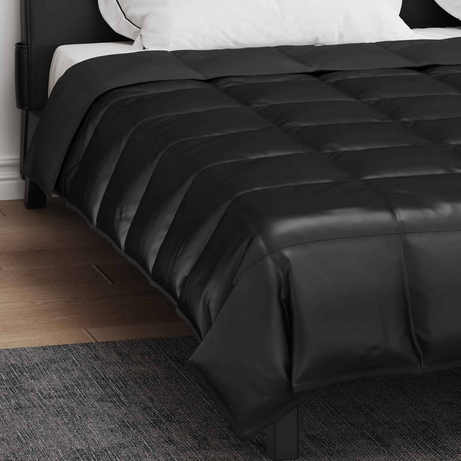vidaXL Ganzjahresbettdecke Schwarz 240 x 260 cm Satin und Mikrofaser