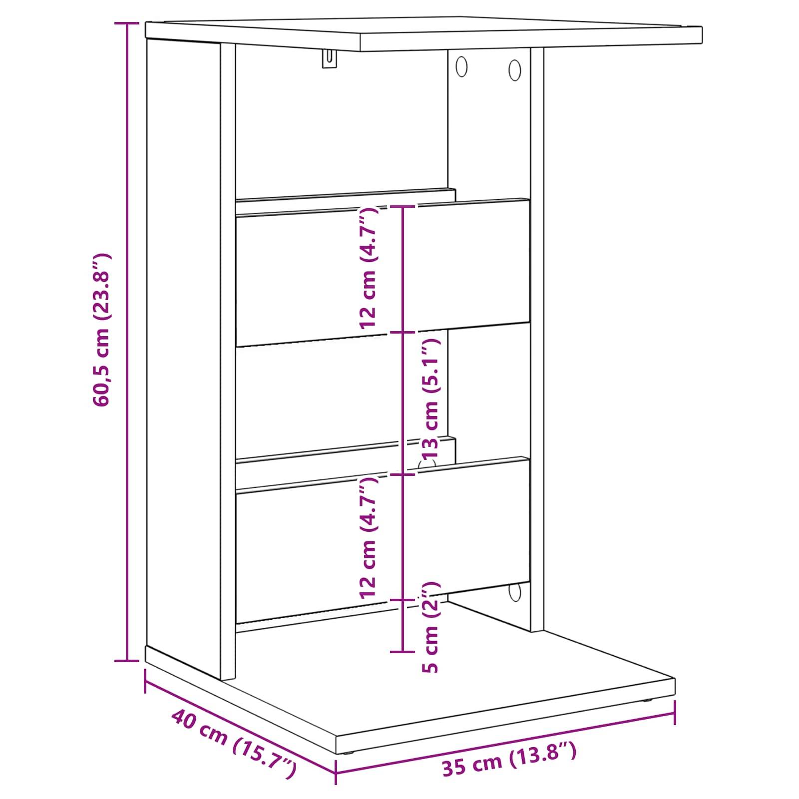 vidaXL Beistelltisch Schwarz Eichen-Optik 40 x 35 x 60,5 cm