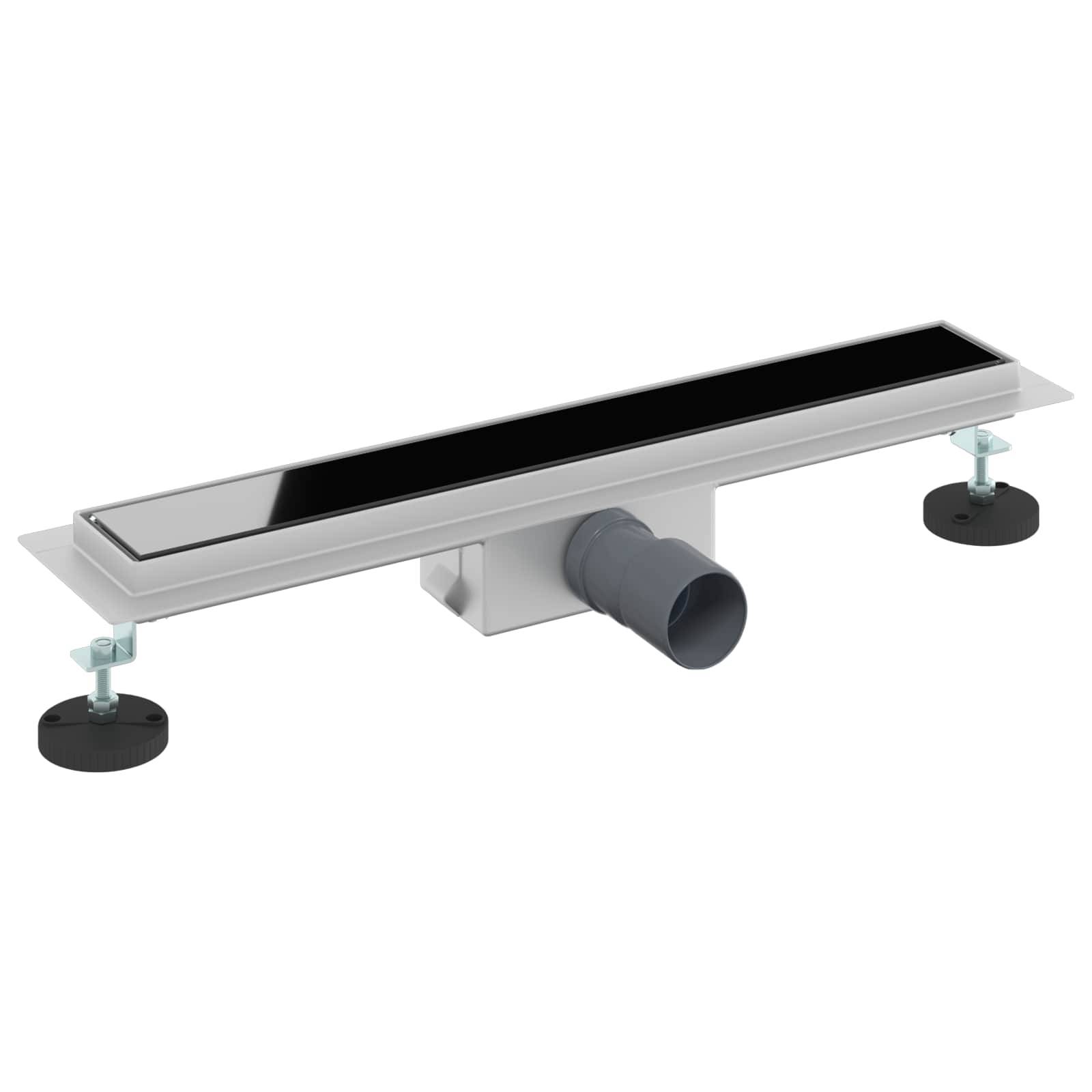vidaXL Duschabfluss mit Glasabdeckung Schwarz 50 cm Edelstahl 304