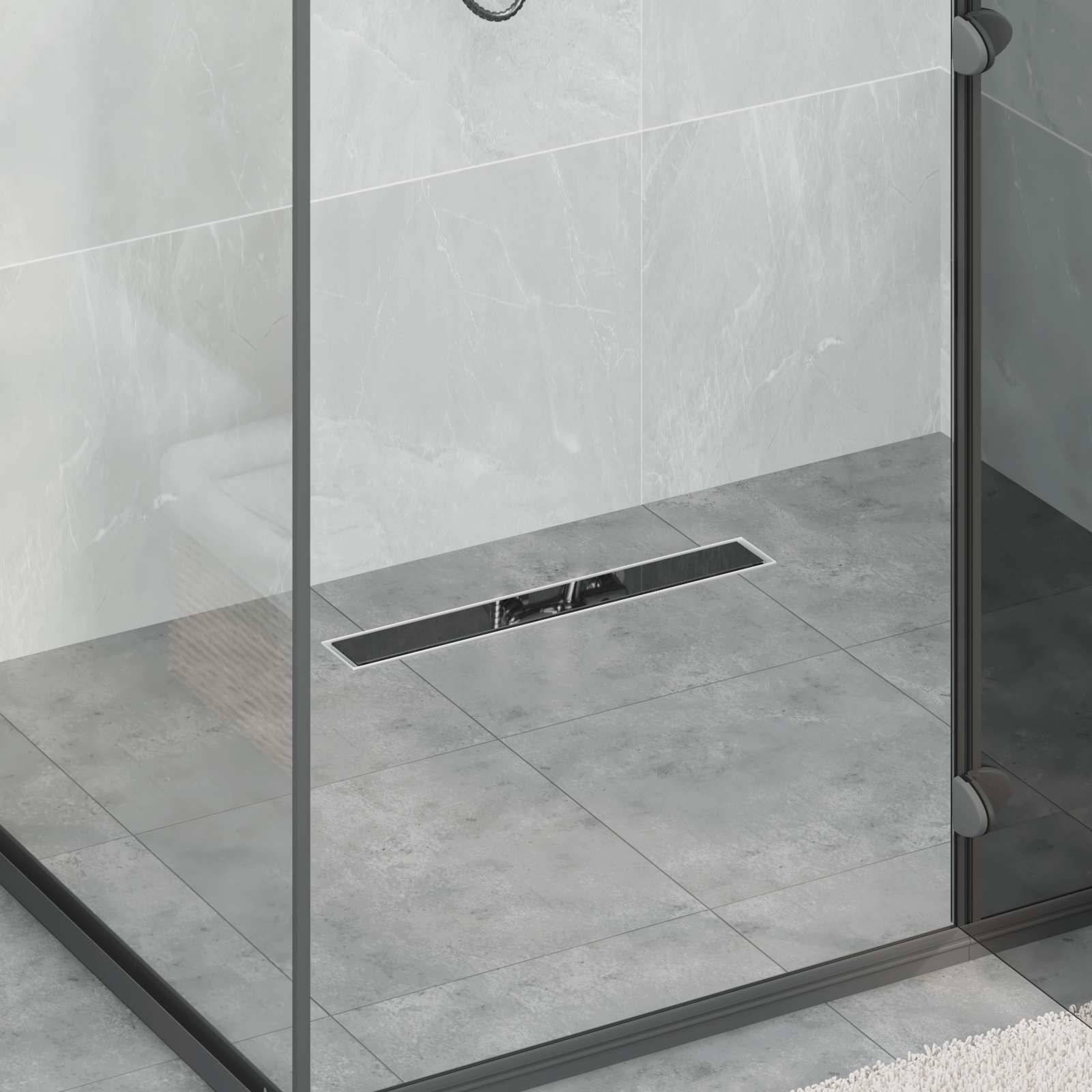 vidaXL Duschabfluss mit Glasabdeckung Schwarz 50 cm Edelstahl 304