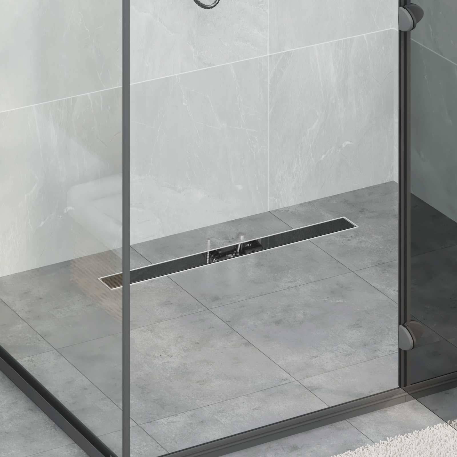 vidaXL Duschabfluss mit Glasabdeckung Schwarz 80 cm Edelstahl 304