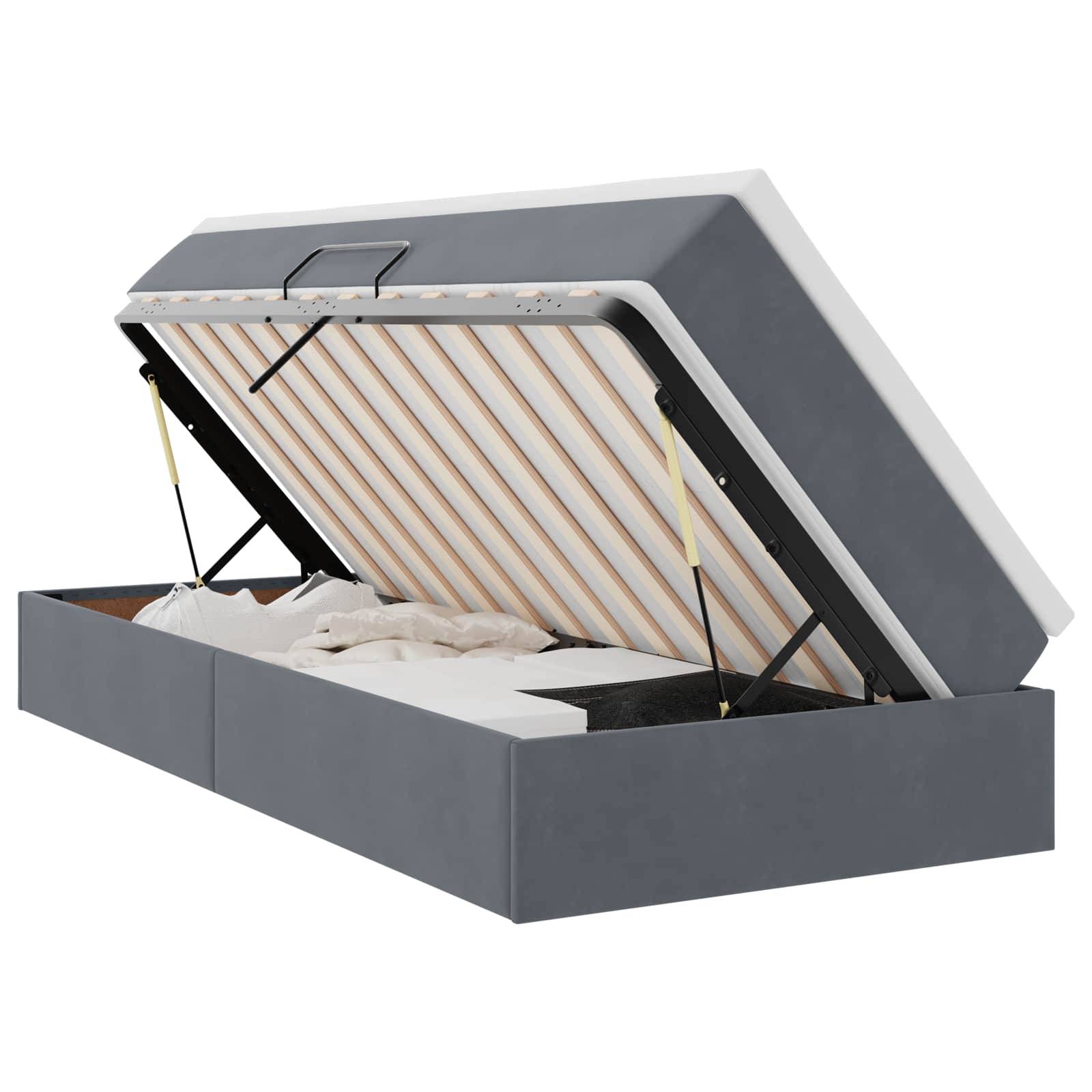 vidaXL Aufbewahrungsbett mit Matratze Dunkelgrau 100 x 200 cm Samt