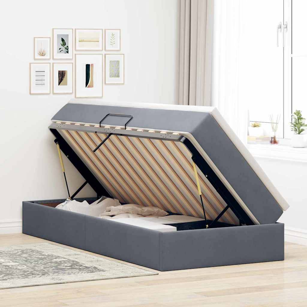 vidaXL Aufbewahrungsbett mit Matratze Dunkelgrau 90 x 190 cm Samt