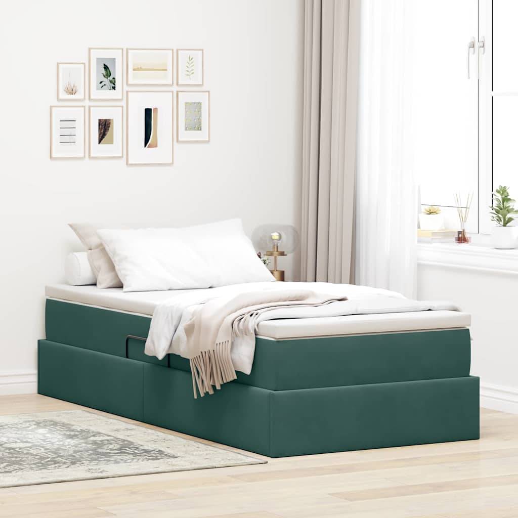 vidaXL Aufbewahrungsbett mit Matratze Dunkelgrün 100 x 200 cm Samt