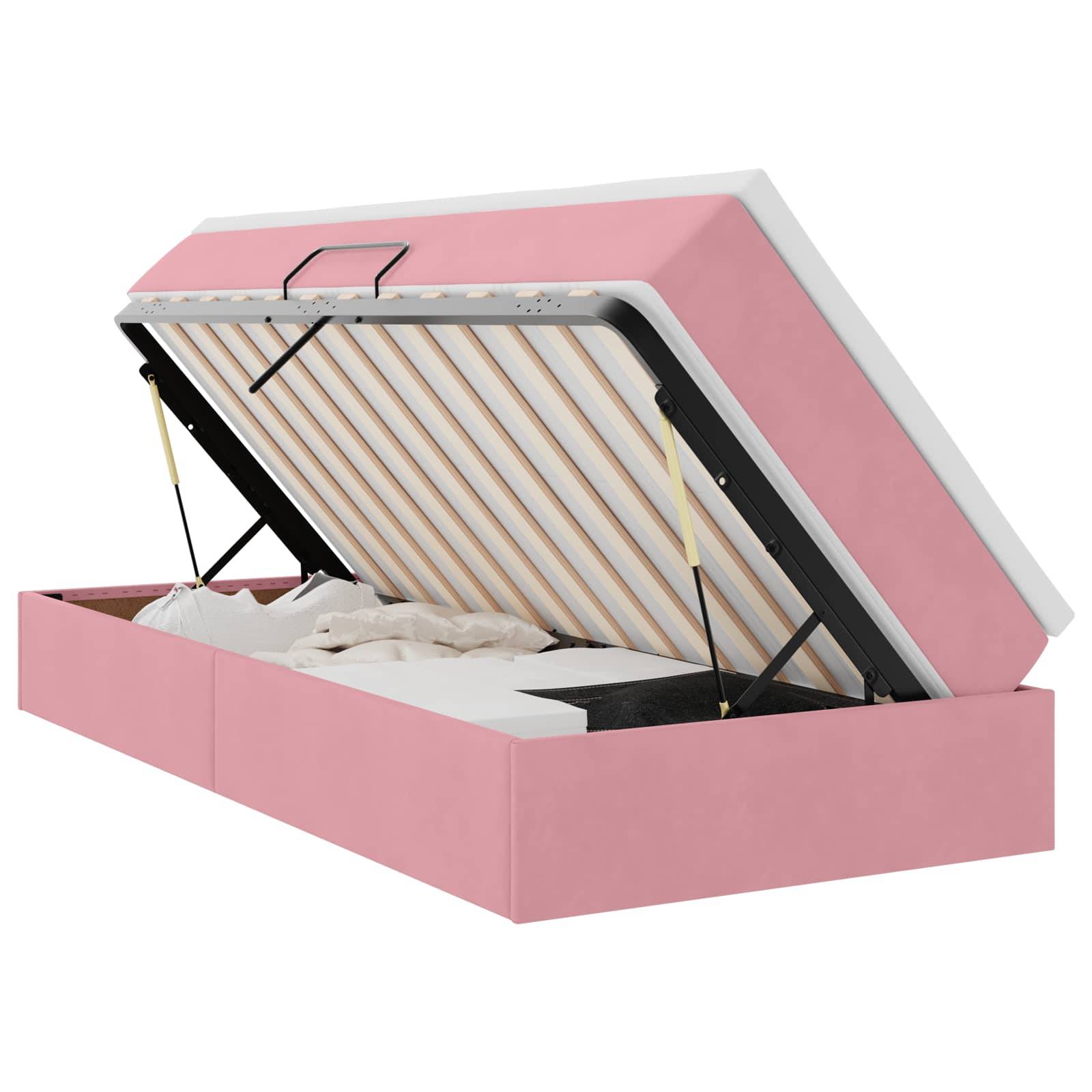 vidaXL Aufbewahrungsbett mit Matratze Rosa 90 x 190 cm Samt