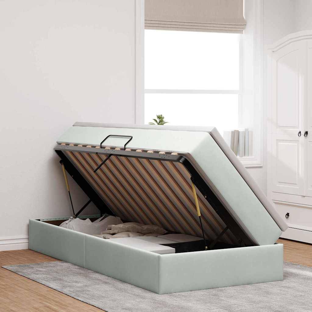 vidaXL Aufbewahrungsbett mit Matratze Hellgrau 90 x 190 cm Samt