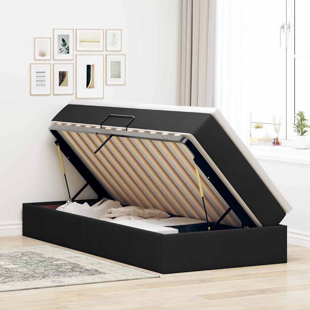 vidaXL Aufbewahrungsbett mit Matratze Schwarz 100 x 200 cm Polyester