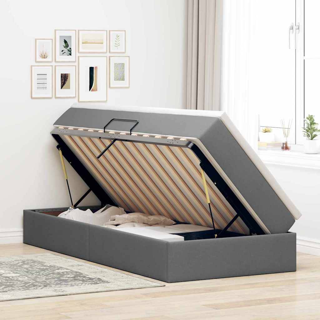 vidaXL Aufbewahrungsbett mit Matratze Dunkelgrau 90 x 190 cm Polyester