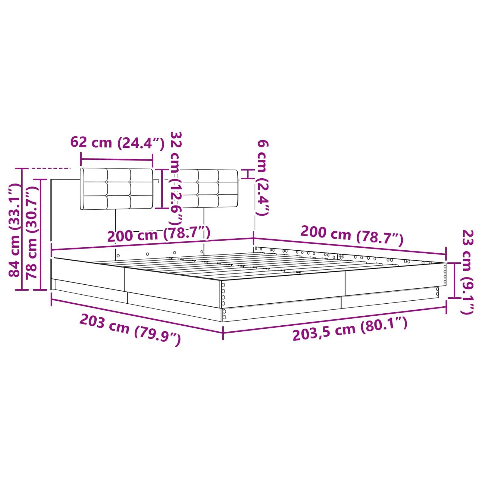 vidaXL Bettgestell mit Kopfteil Altholz 200 x 200 cm Holzwerkstoff