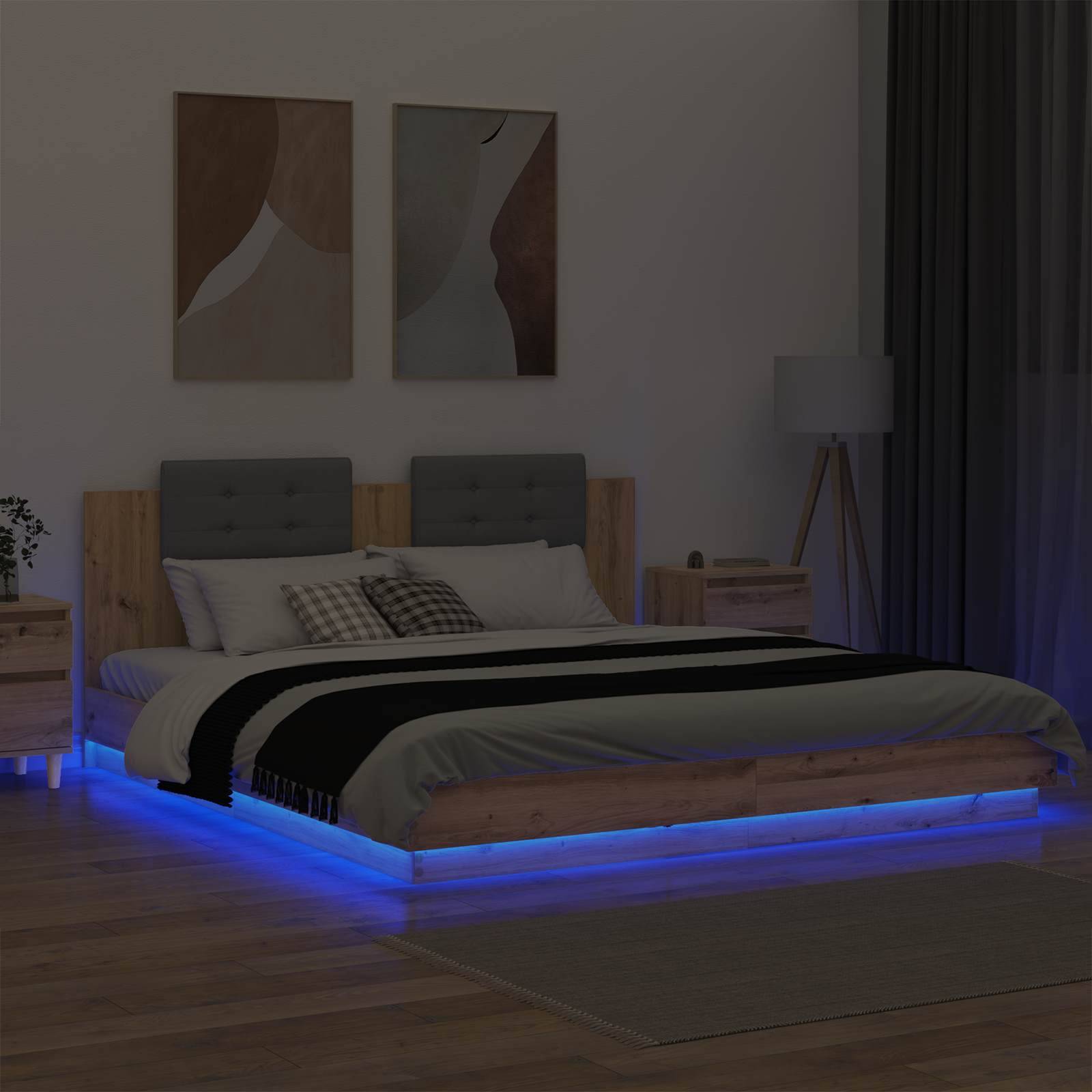 vidaXL Bettgestell mit Kopfteil Artisan-Eiche 180 x 200 cm