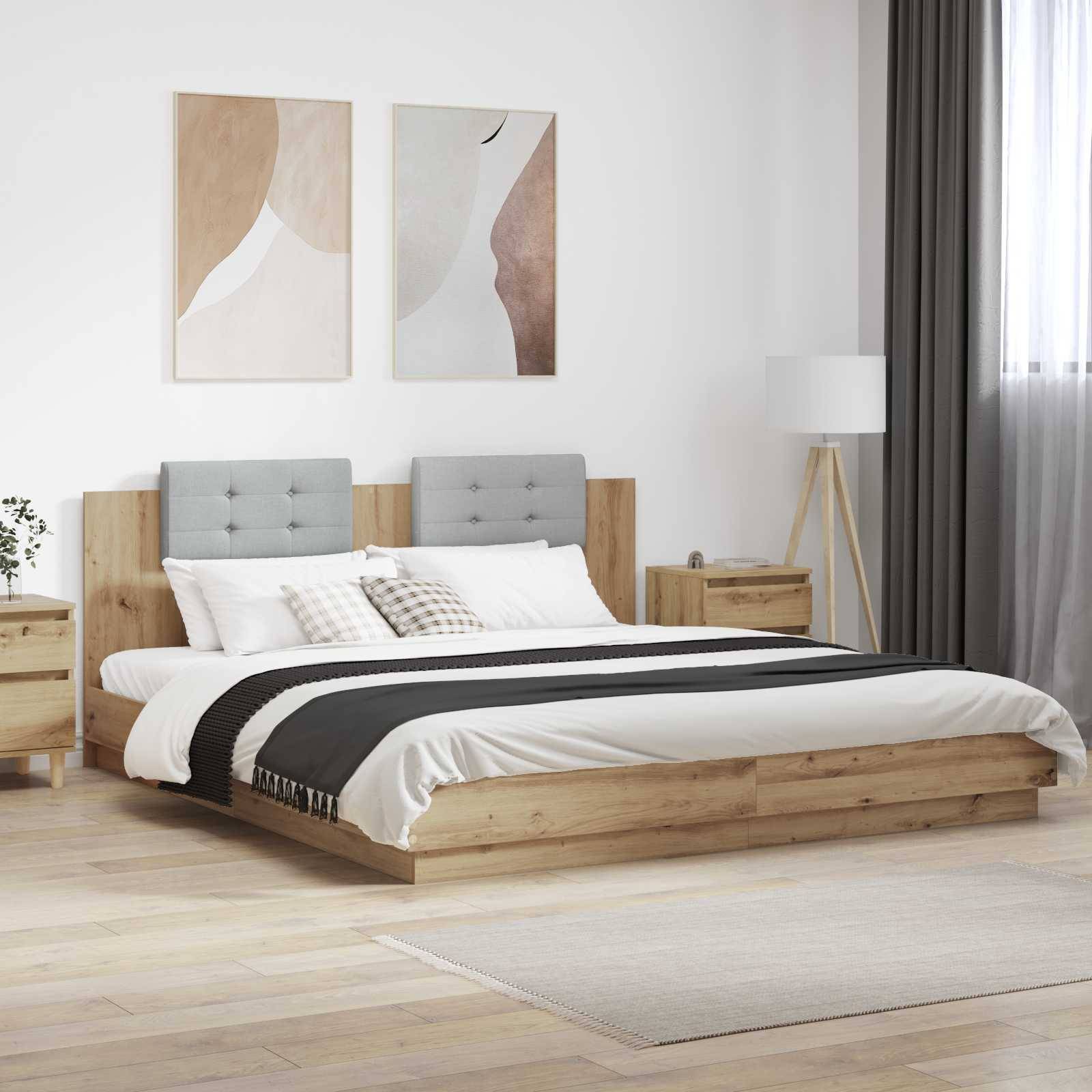 vidaXL Bettgestell mit Kopfteil Artisan-Eiche 200 x 200 cm