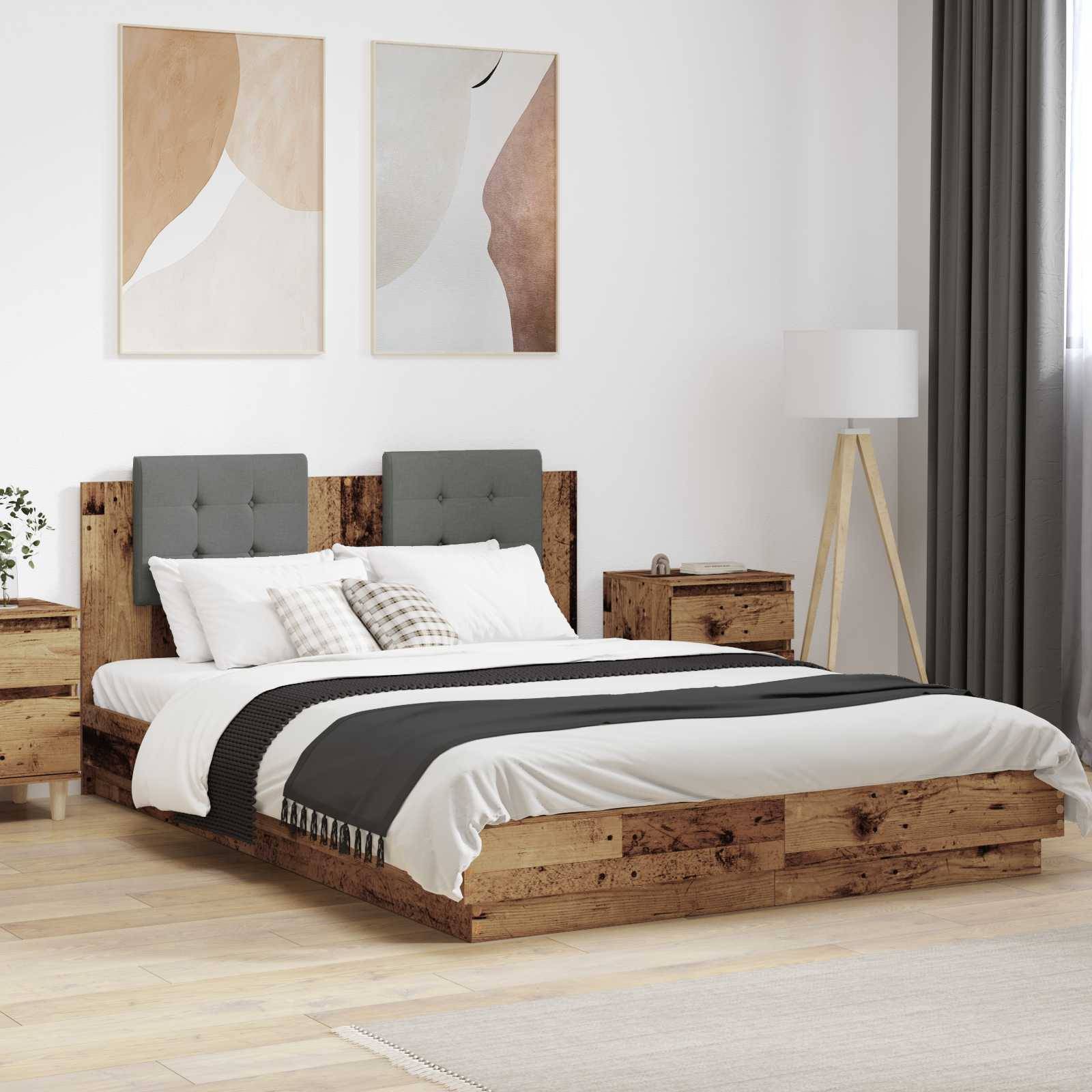 vidaXL Bettgestell mit Kopfteil Altholz 160 x 200 cm Holzwerkstoff