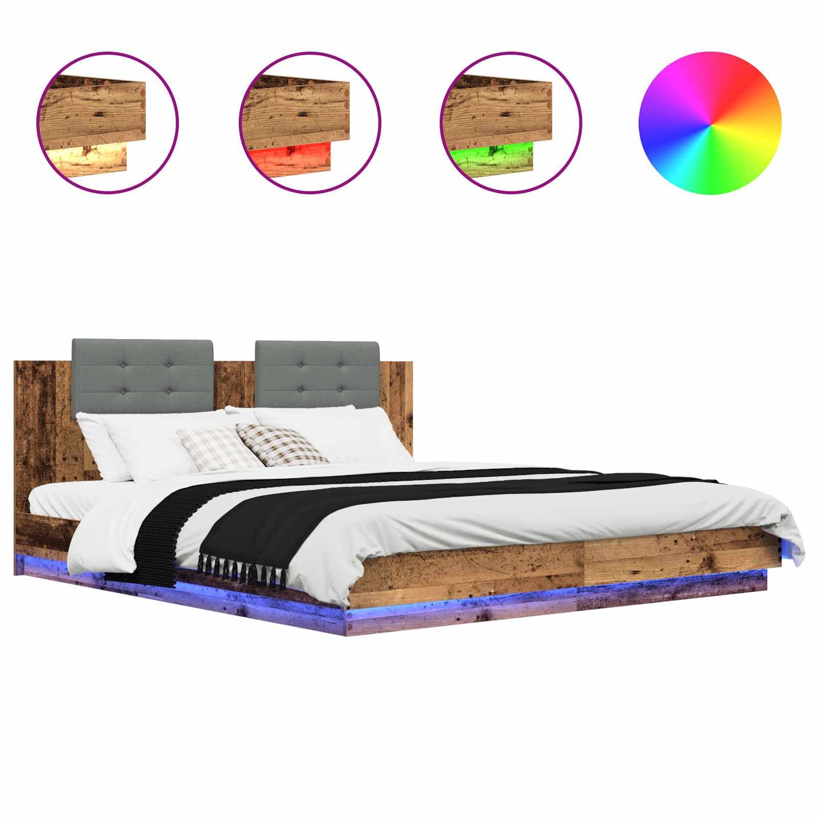 vidaXL Bettgestell mit Kopfteil Altholz 200 x 200 cm Holzwerkstoff