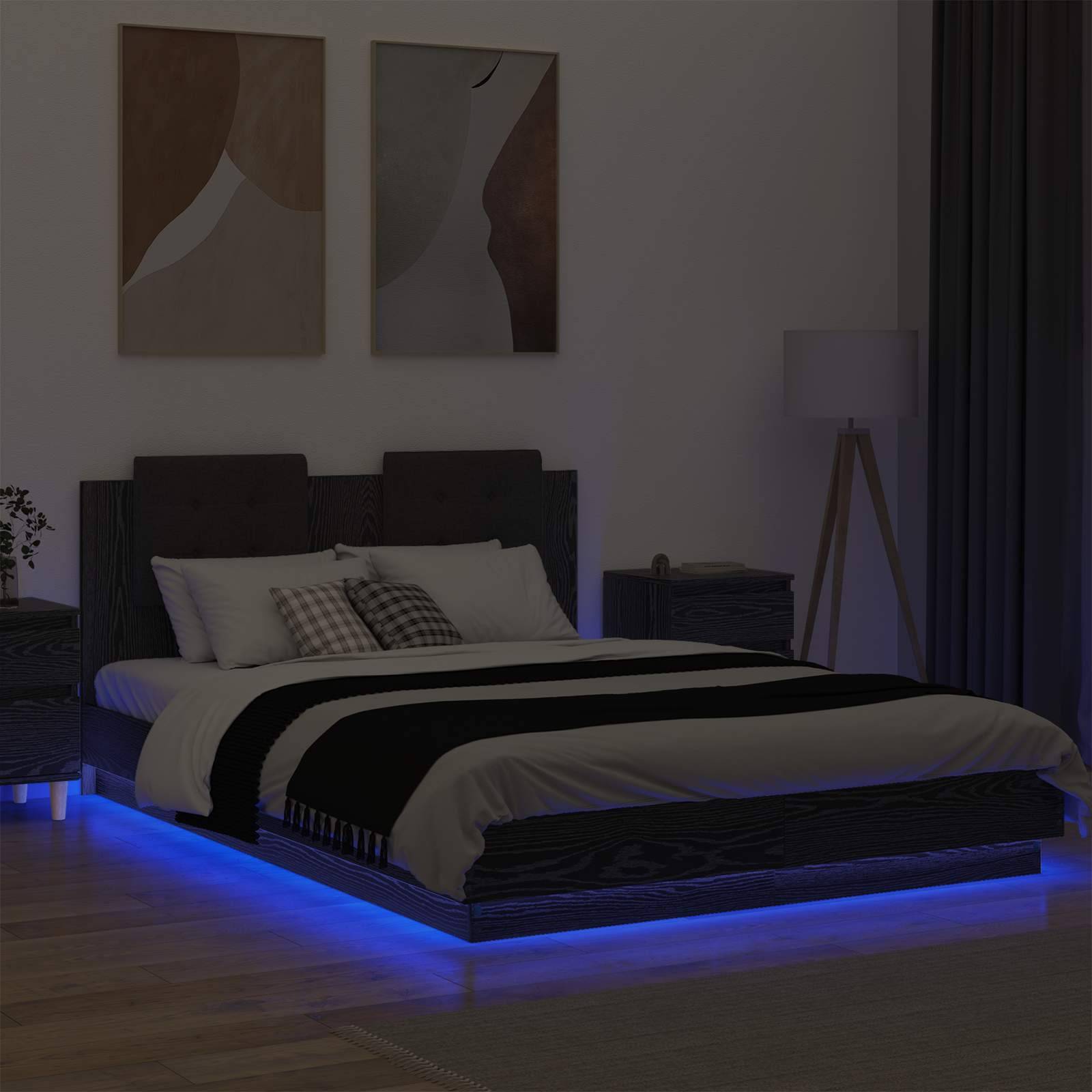 vidaXL Bettgestell mit Kopfteil Schwarz Eichen-Optik 120 x 200 cm