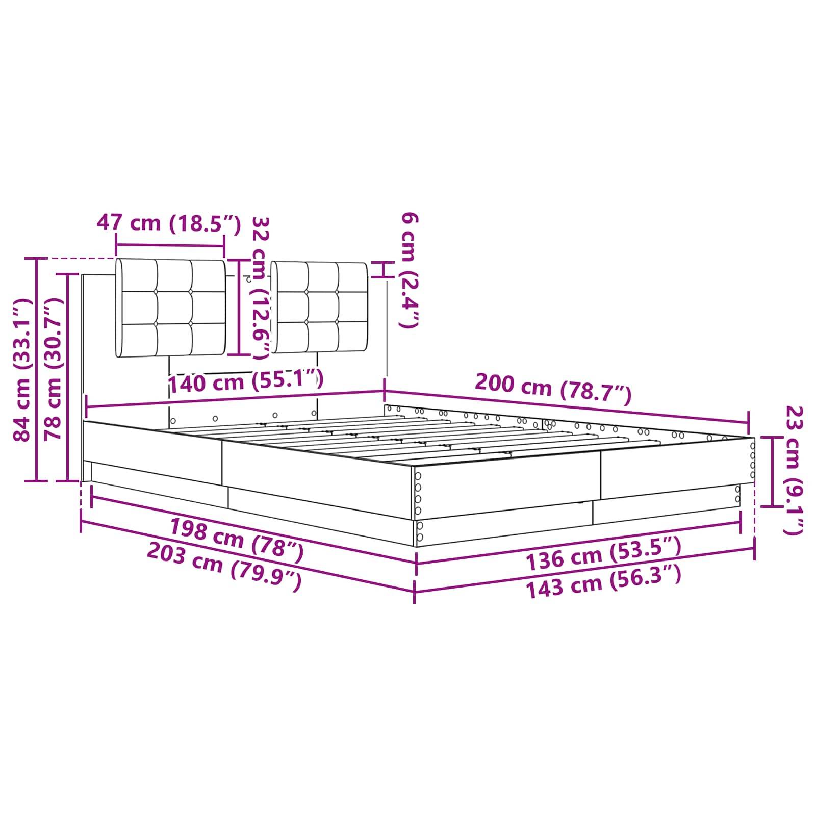 vidaXL Bettgestell mit Kopfteil Altholz 140 x 200 cm Holzwerkstoff