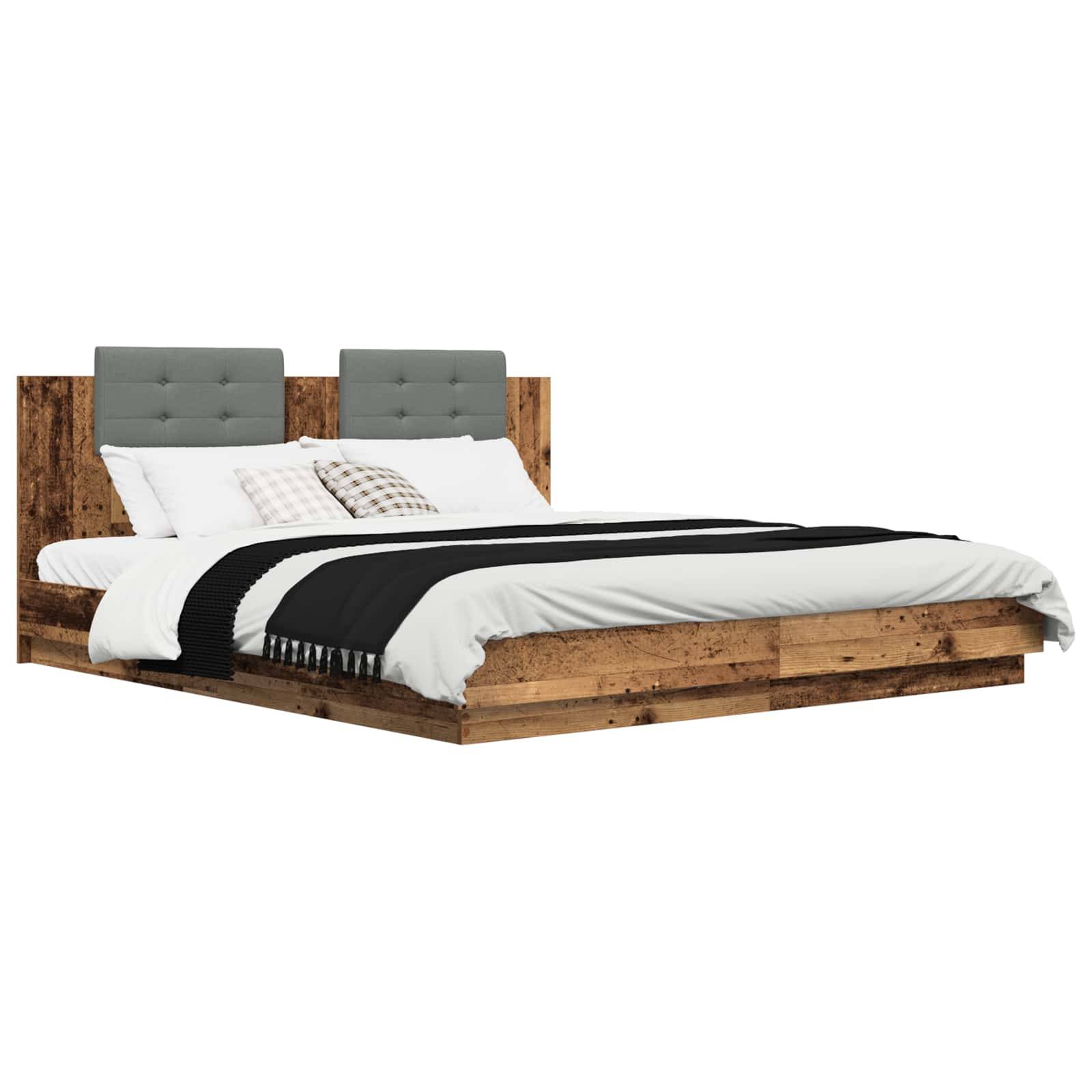 vidaXL Bettgestell mit Kopfteil Altholz 200 x 200 cm Holzwerkstoff
