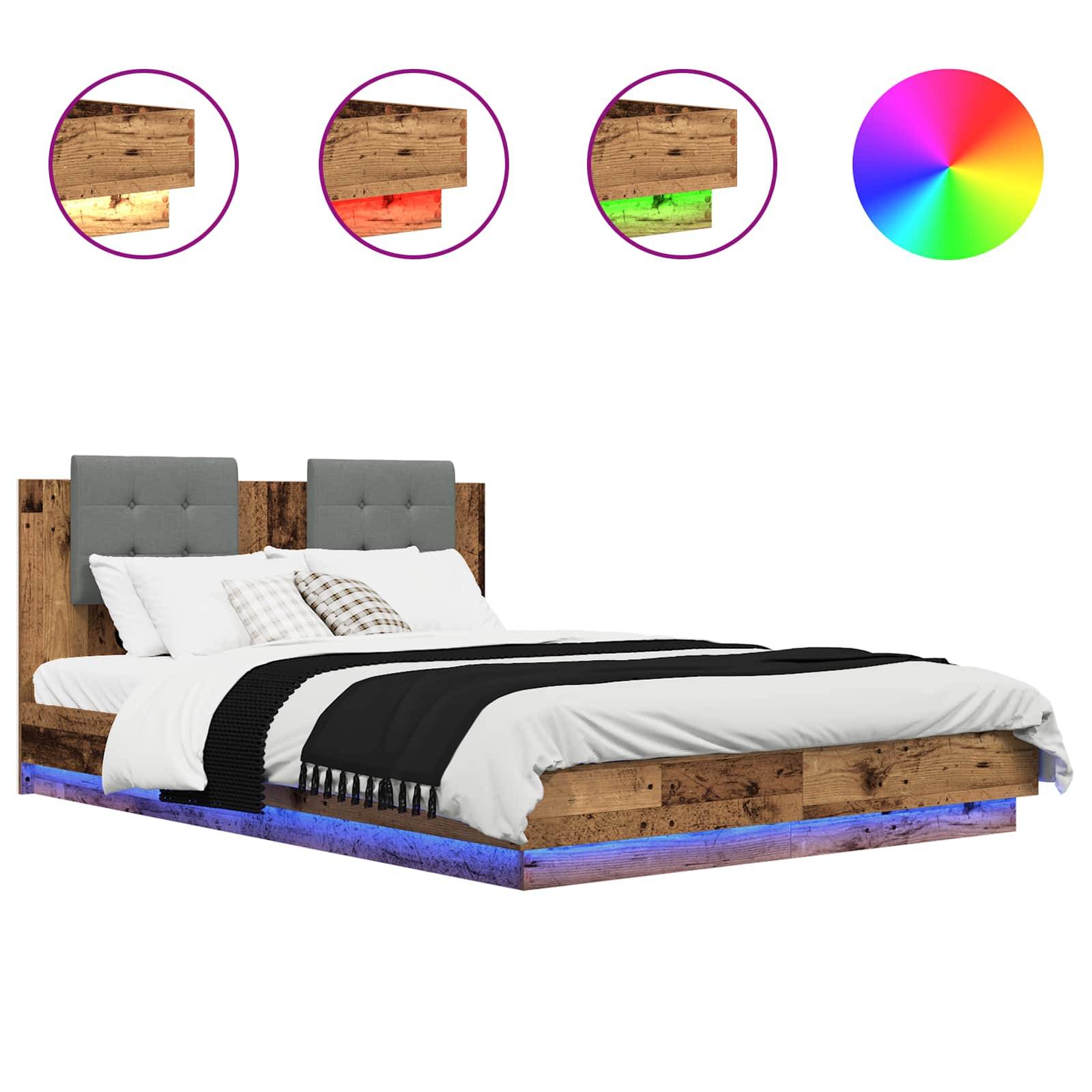 vidaXL Bettgestell mit Kopfteil Altholz 140 x 200 cm Holzwerkstoff