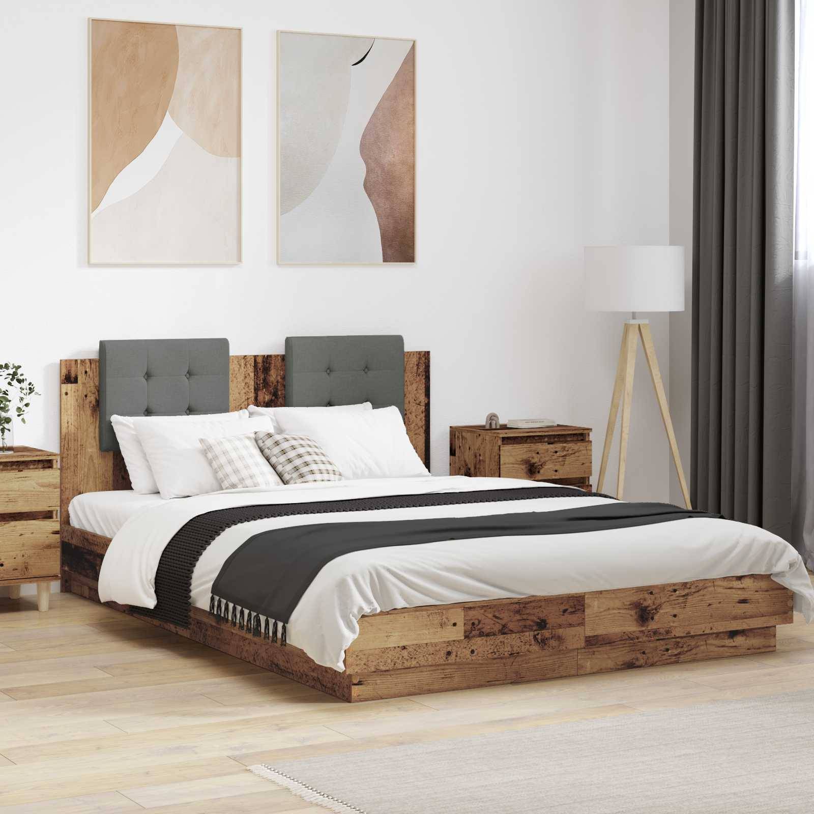vidaXL Bettgestell mit Kopfteil Altholz 140 x 200 cm Holzwerkstoff