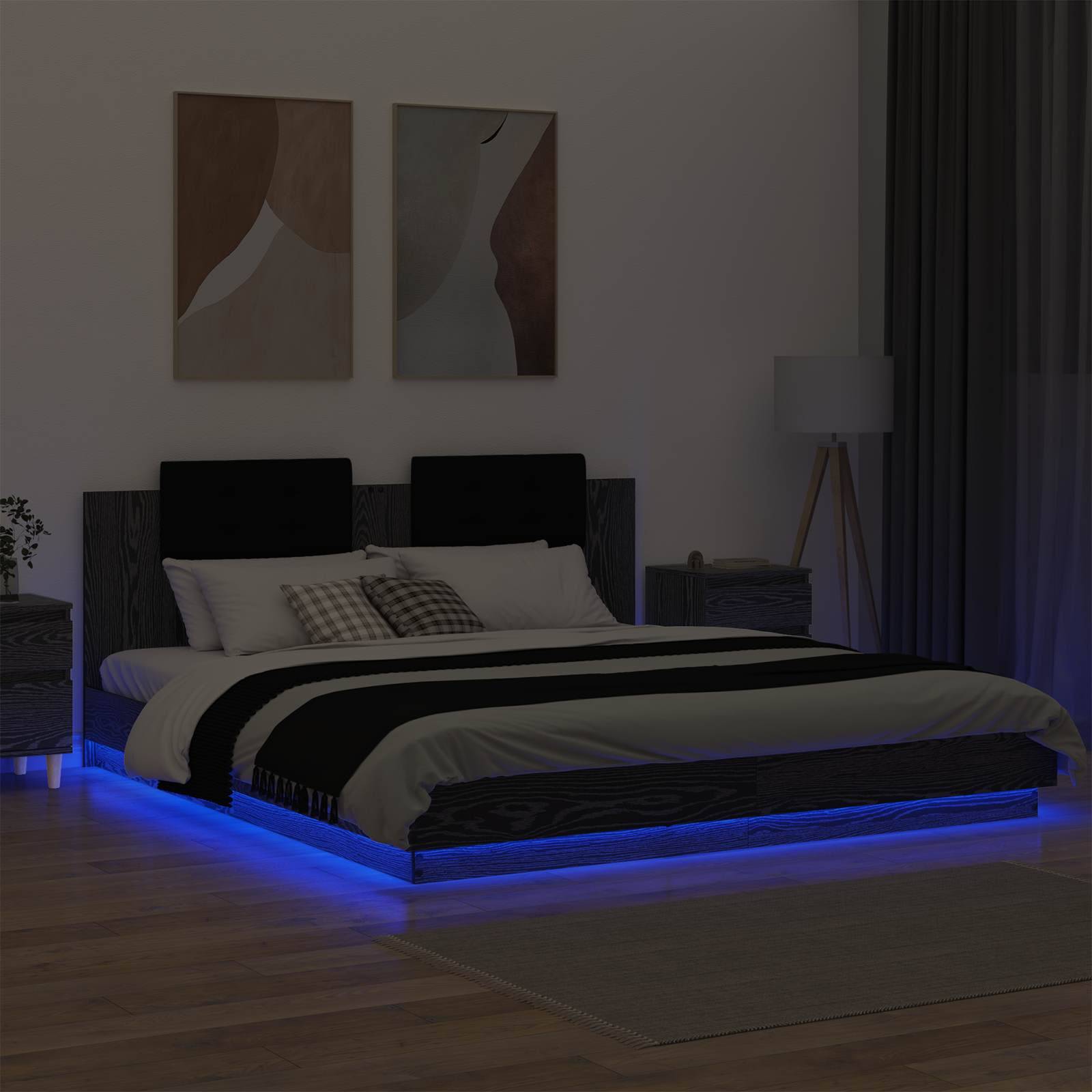 vidaXL Bettgestell mit Kopfteil Schwarz Eichen-Optik 200 x 200 cm