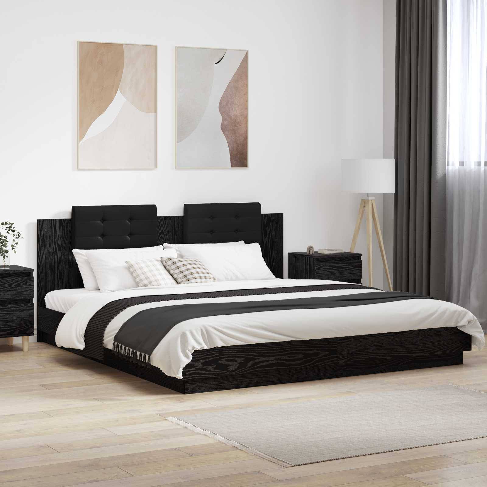 vidaXL Bettgestell mit Kopfteil Schwarz Eichen-Optik 200 x 200 cm