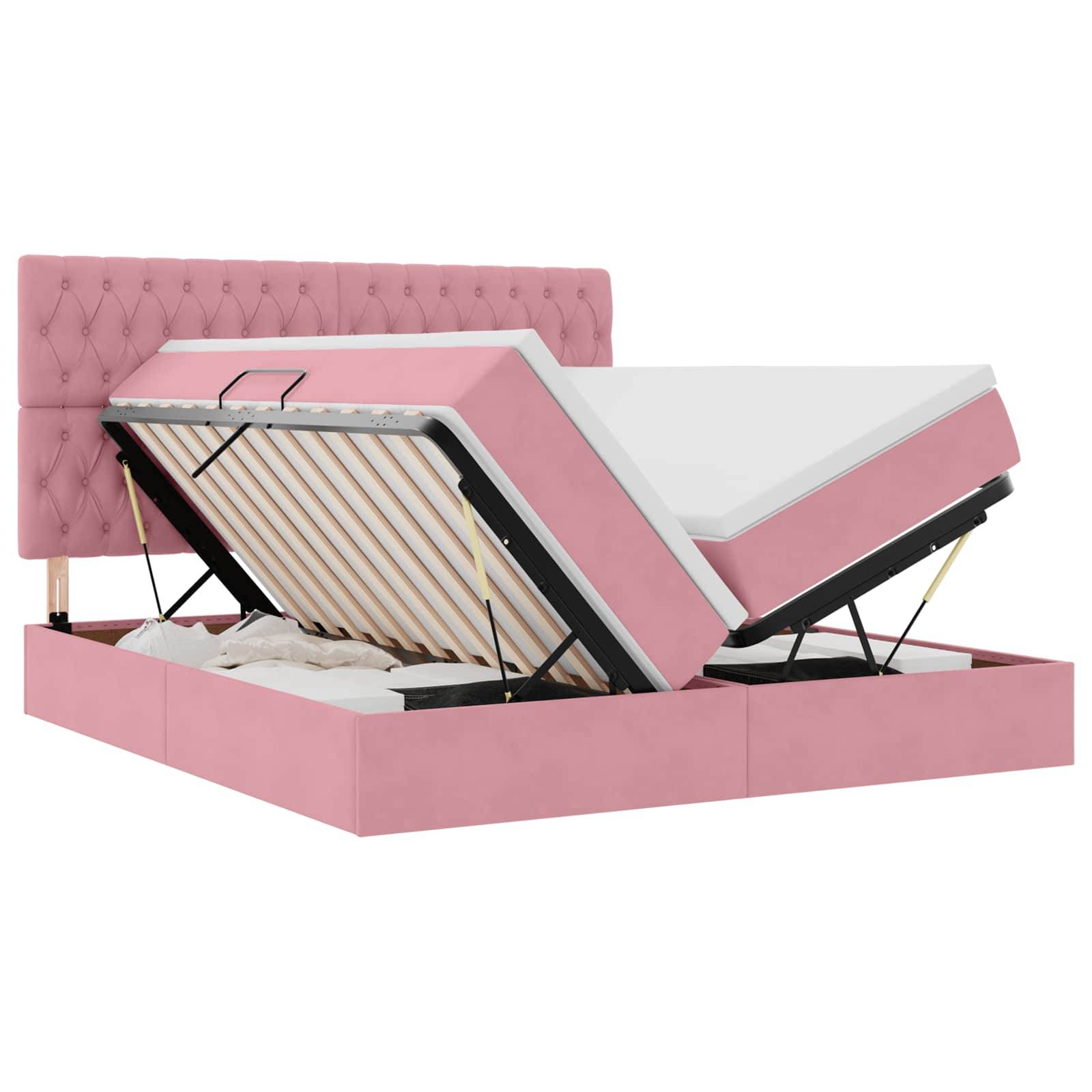 vidaXL LED-Speicherbett mit Matratze Rosa 200 x 200 cm Samt