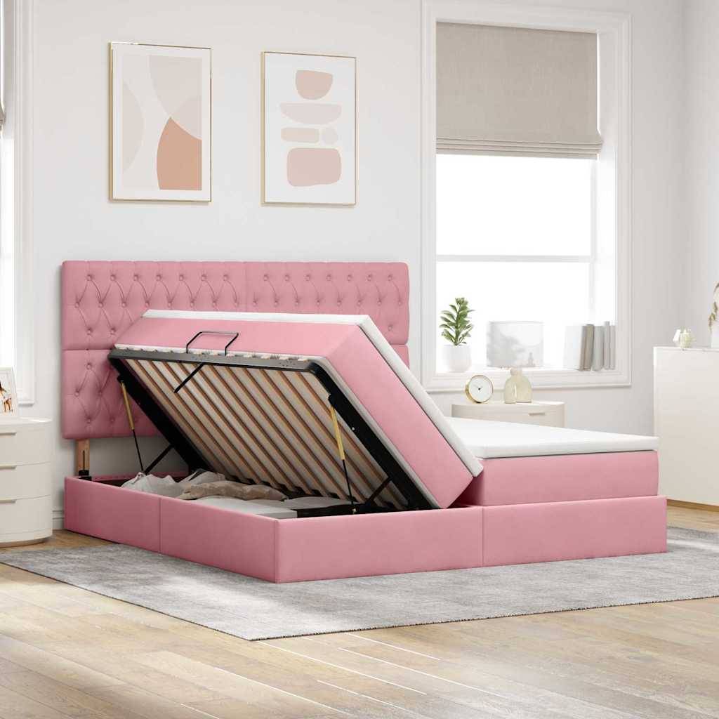 vidaXL LED-Speicherbett mit Matratze Rosa 200 x 200 cm Samt