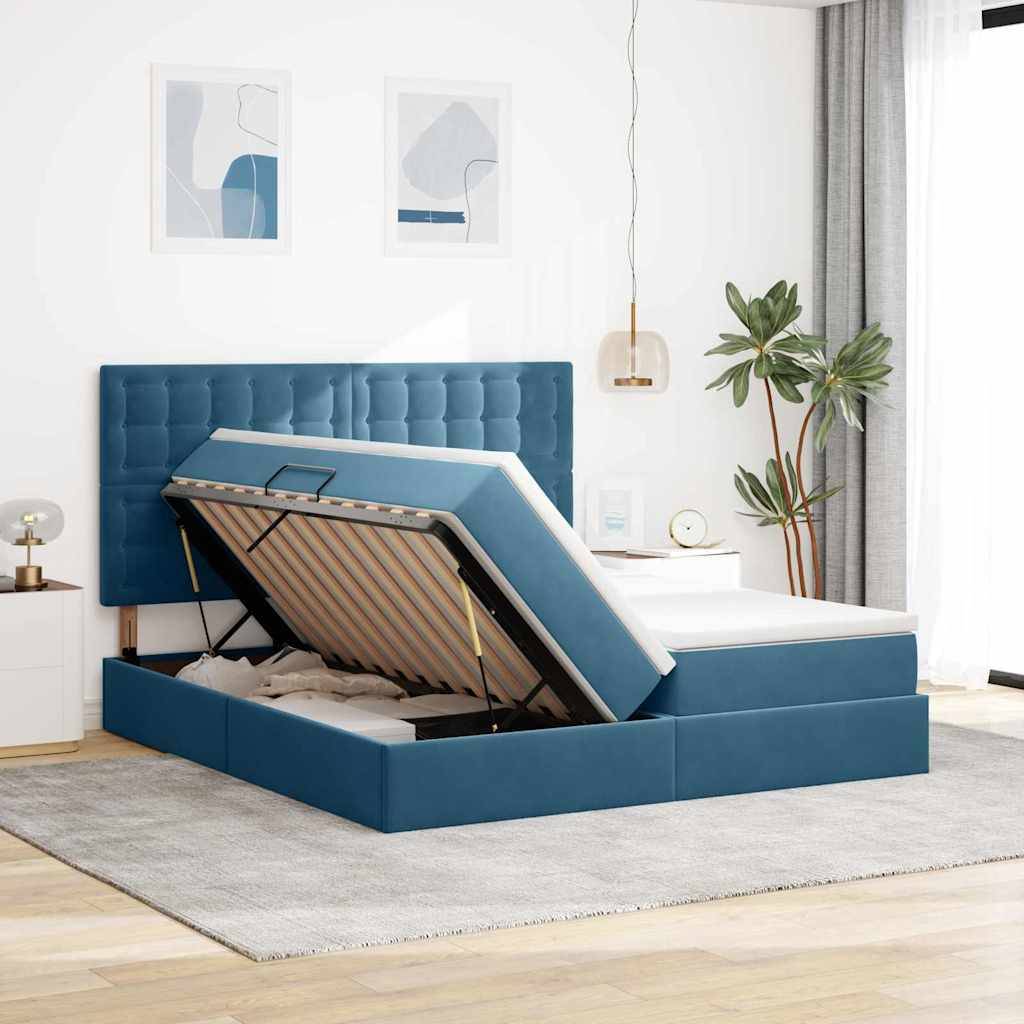 vidaXL Aufbewahrungsbett mit Kopfteil Dunkelblau 200 x 200 cm Samt