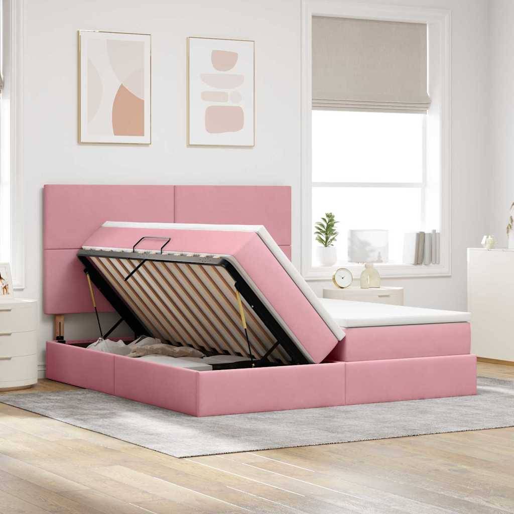 vidaXL LED-Speicherbett mit Matratze Rosa 180 x 200 cm Samt