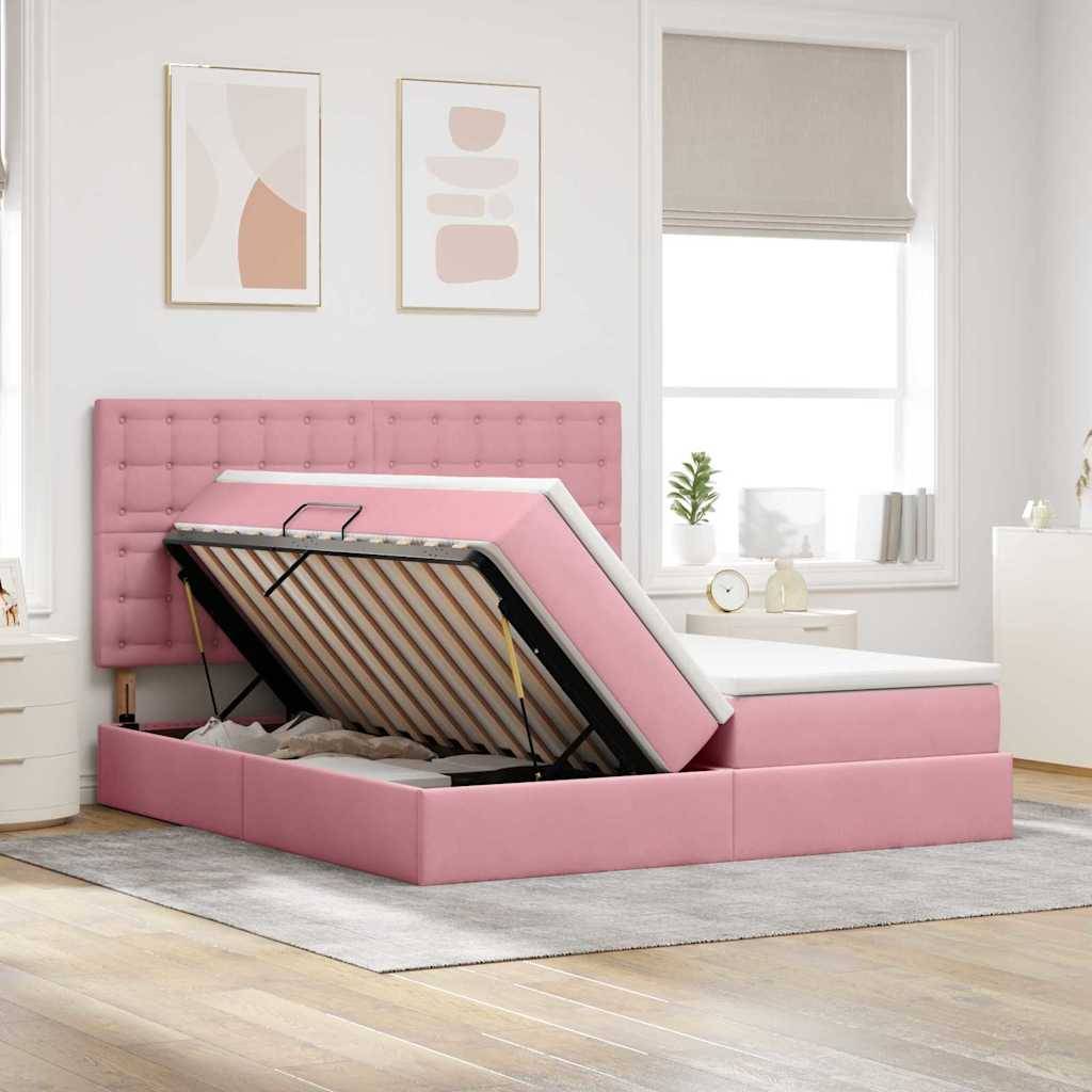 vidaXL LED-Speicherbett mit Matratze Rosa 180 x 200 cm Samt