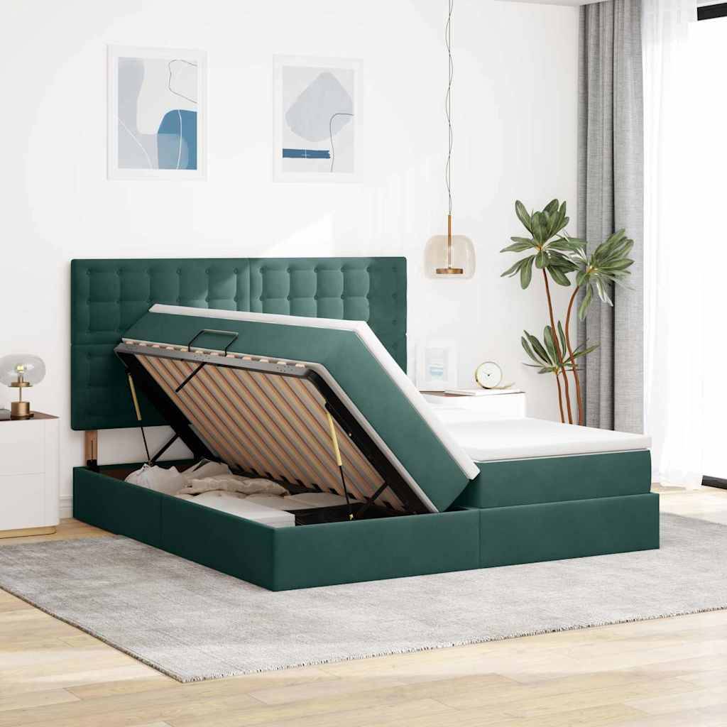 vidaXL Aufbewahrungsbett mit Kopfteil Dunkelgrün 200 x 200 cm Samt