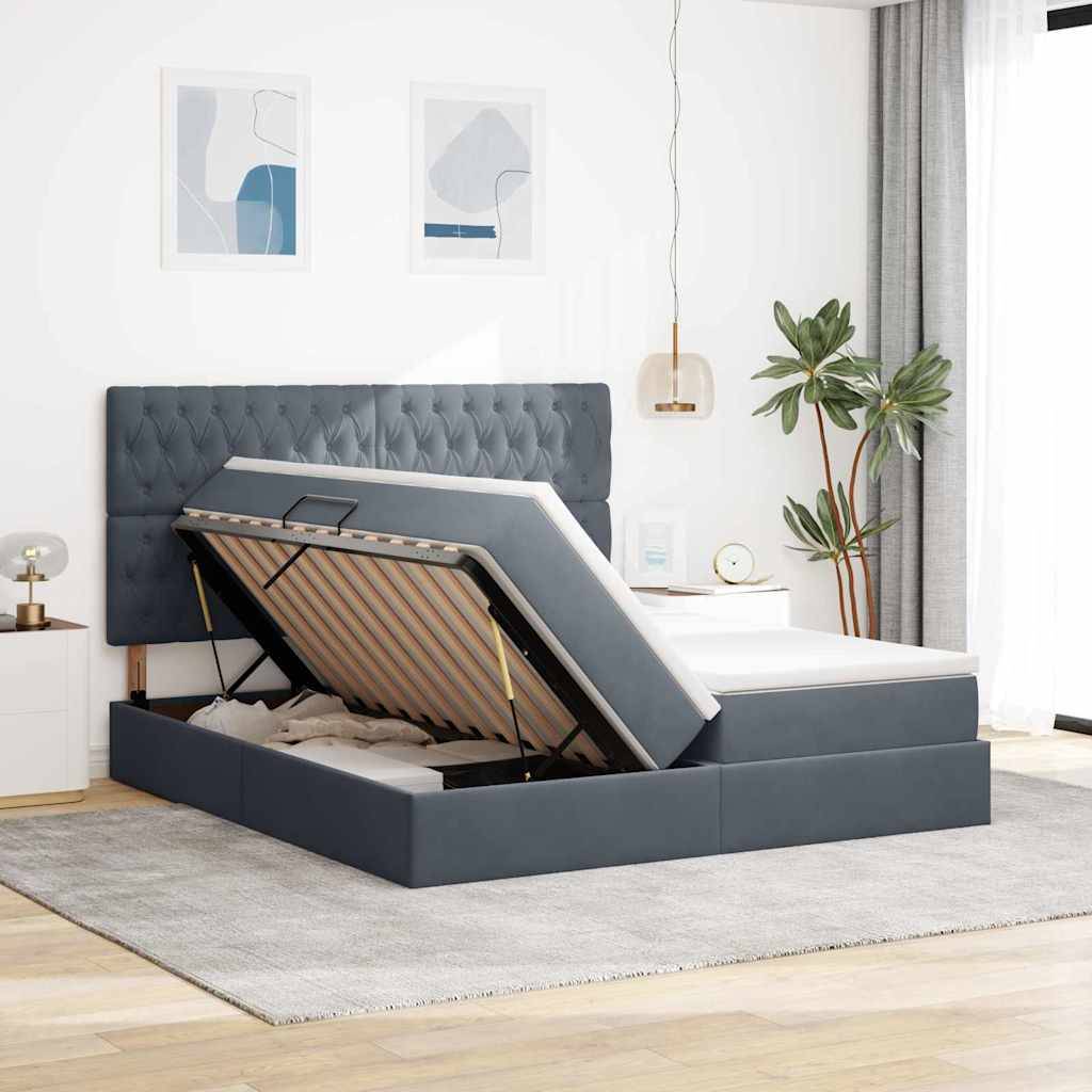 vidaXL LED-Speicherbett mit Matratze Dunkelgrau 200 x 200 cm Samt