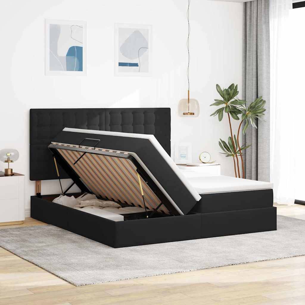 vidaXL LED-Speicherbett mit Matratze Schwarz 180 x 200 cm Samt