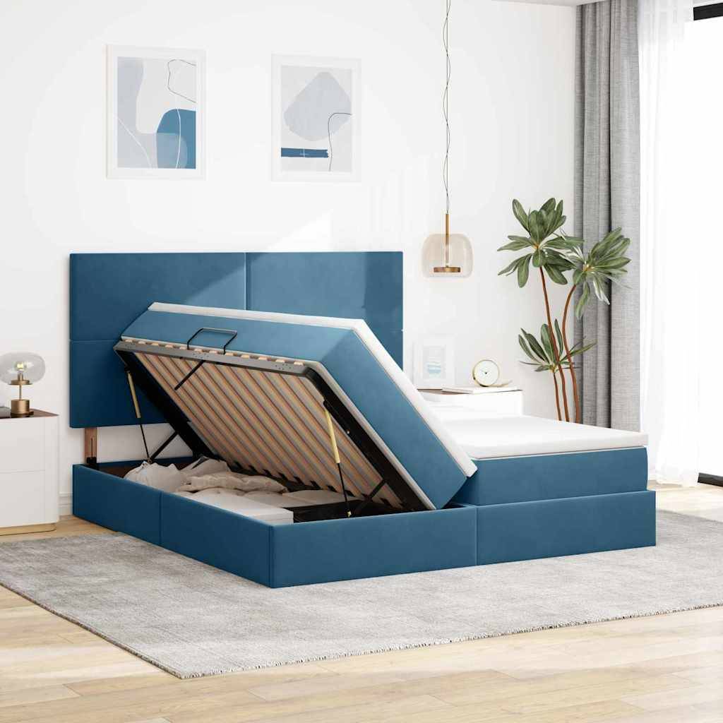 vidaXL LED-Speicherbett mit Matratze Dunkelblau 200 x 200 cm Samt