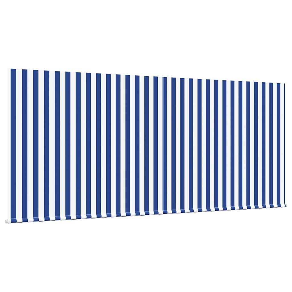 Ein gestreifter Wandschirm aus Marineblau und Weiß mit einem einfachen Muster aus vertikalen Streifen.