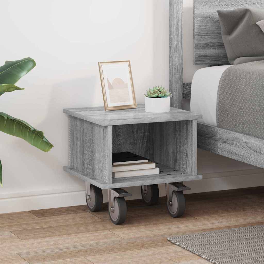 Holzbox auf vier drehbaren Lenkrollen, auf einer Seite offen, geeignet zur Lagerung oder zum Transport. Hergestellt aus rustikalem Braunholz mit robustem Design.