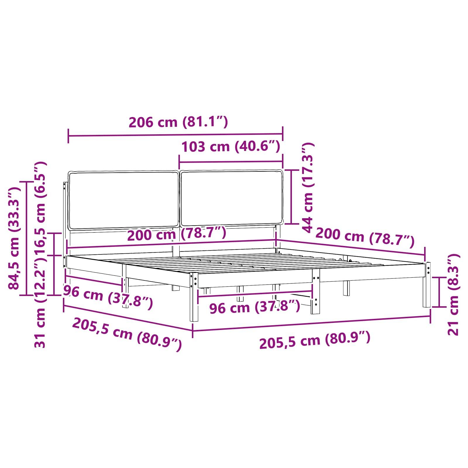 vidaXL Bettgestell mit gepolstertem Kopfteil Taupe 200 x 200 cm