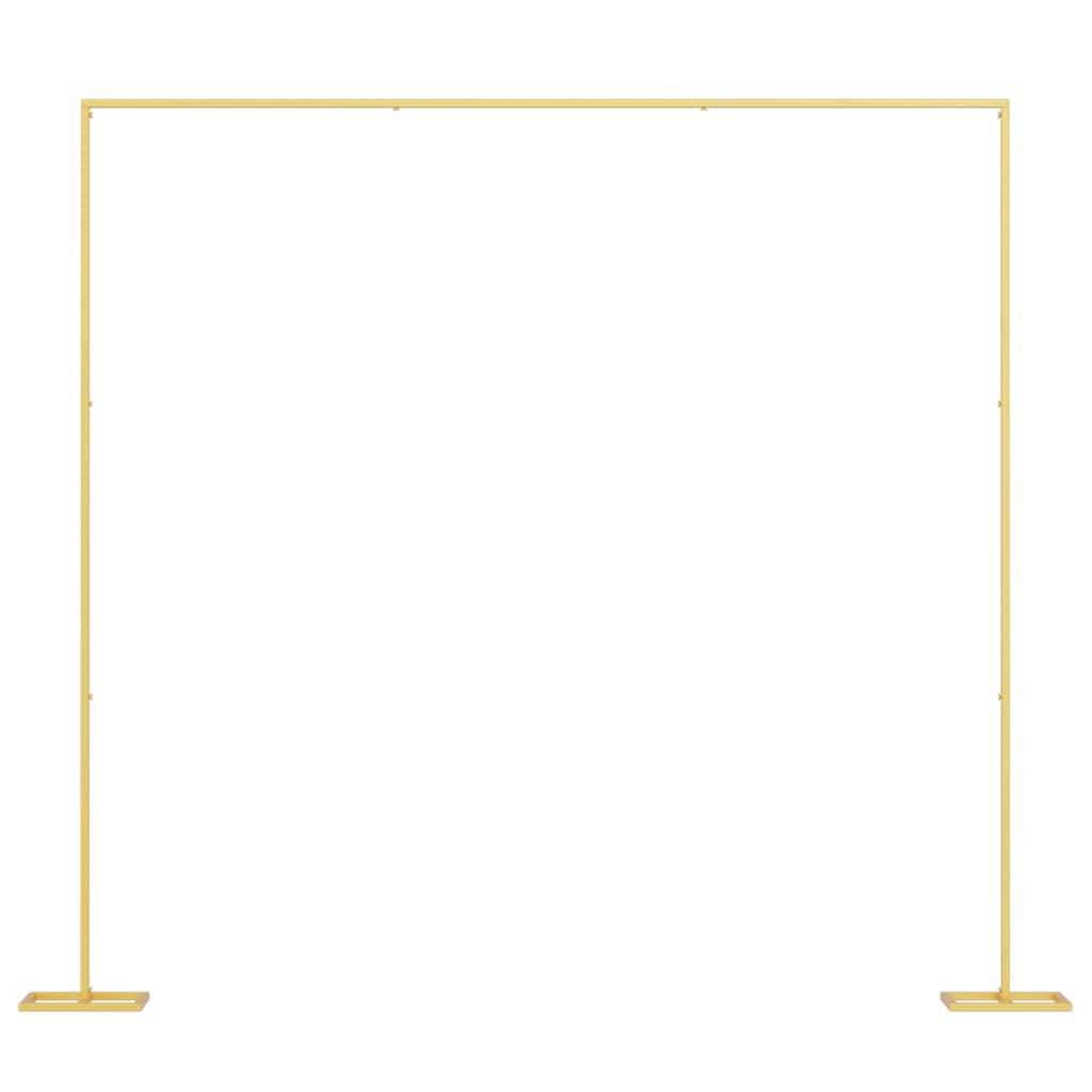 Ein goldfarbener Metallrahmen mit rechteckiger Form, wahrscheinlich als Hintergrundständer für Veranstaltungen oder Displays verwendet.