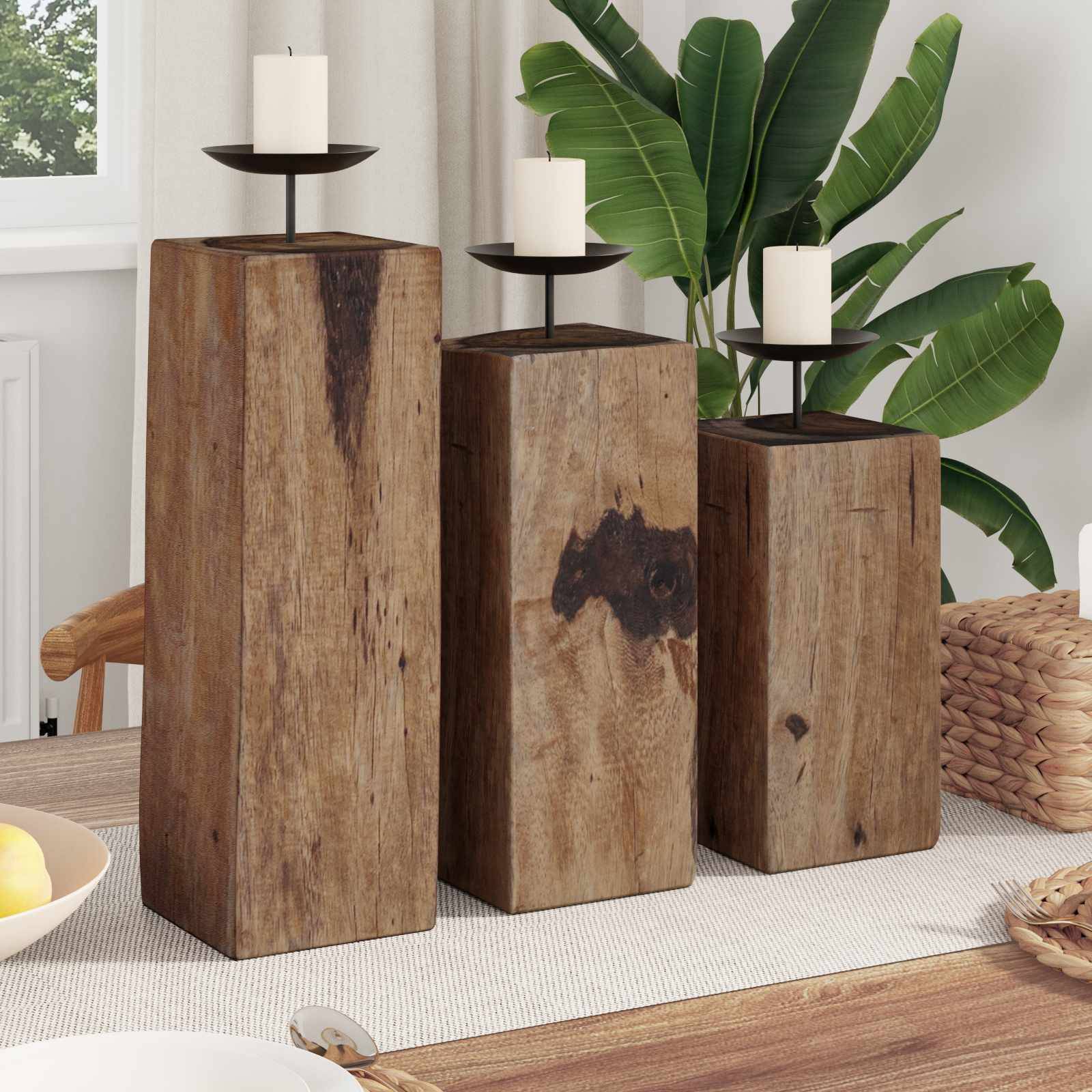 vidaXL Kerzenhalter 3 pcs Natur Massivholz Altholz