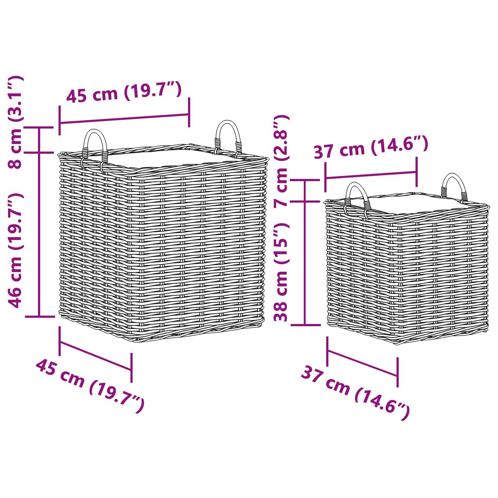 vidaXL Pflanzer Korb mit Speicher 2 pcs Grau Lacak Rattan